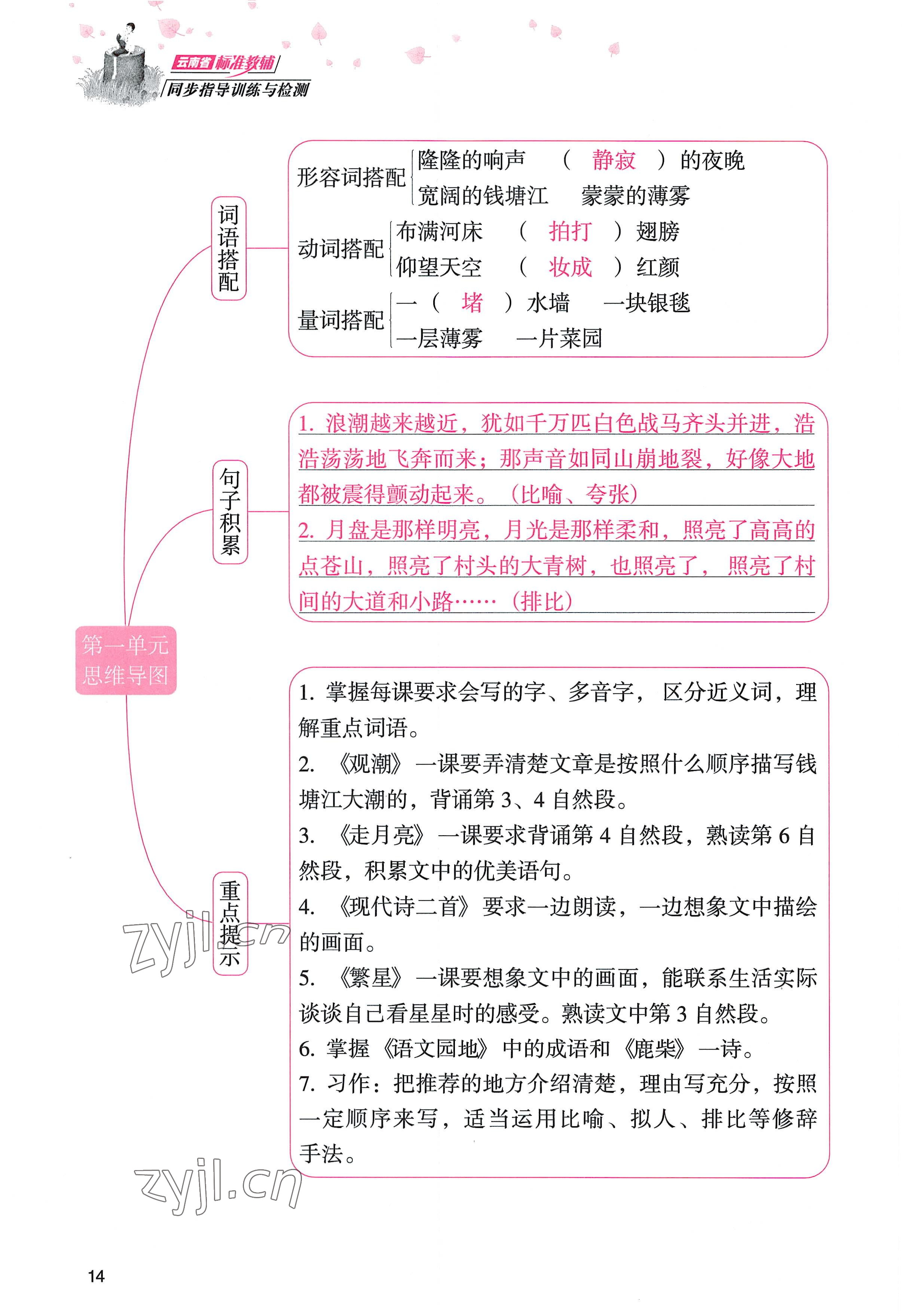 2022年云南省标准教辅同步指导训练与检测四年级语文上册人教版 参考答案第13页