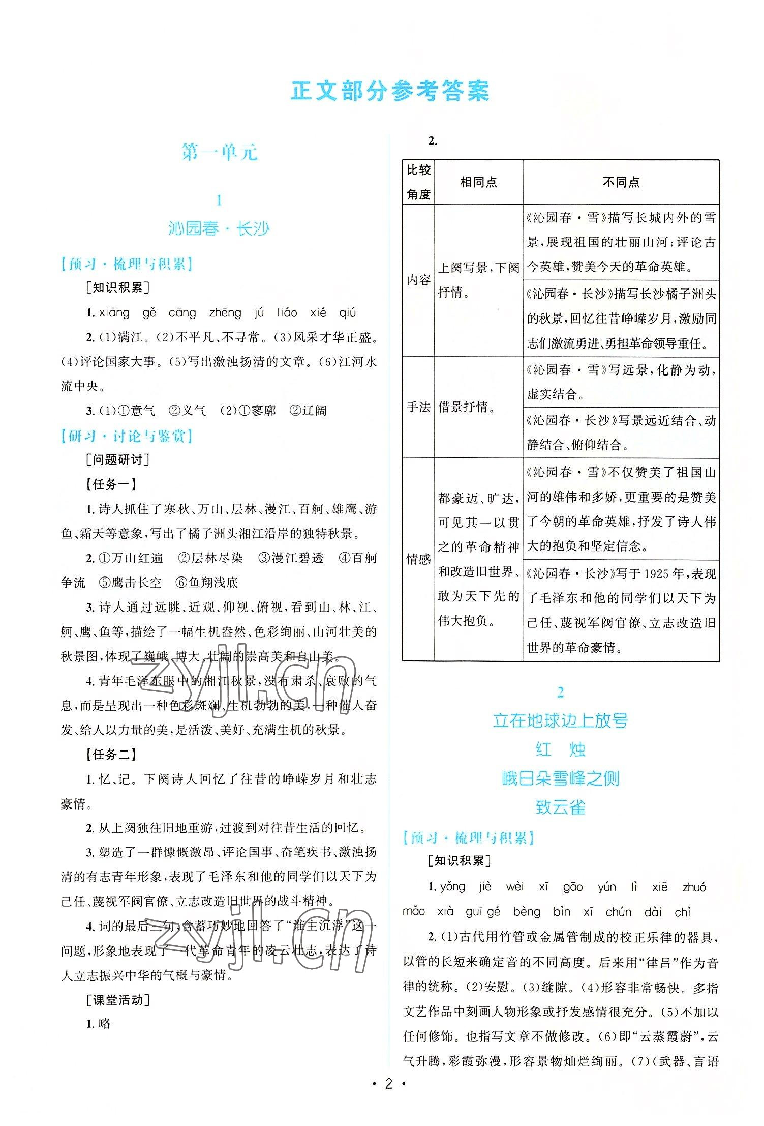 2022年高中同步測(cè)控優(yōu)化設(shè)計(jì)語(yǔ)文必修上冊(cè)增強(qiáng)版 參考答案第1頁(yè)