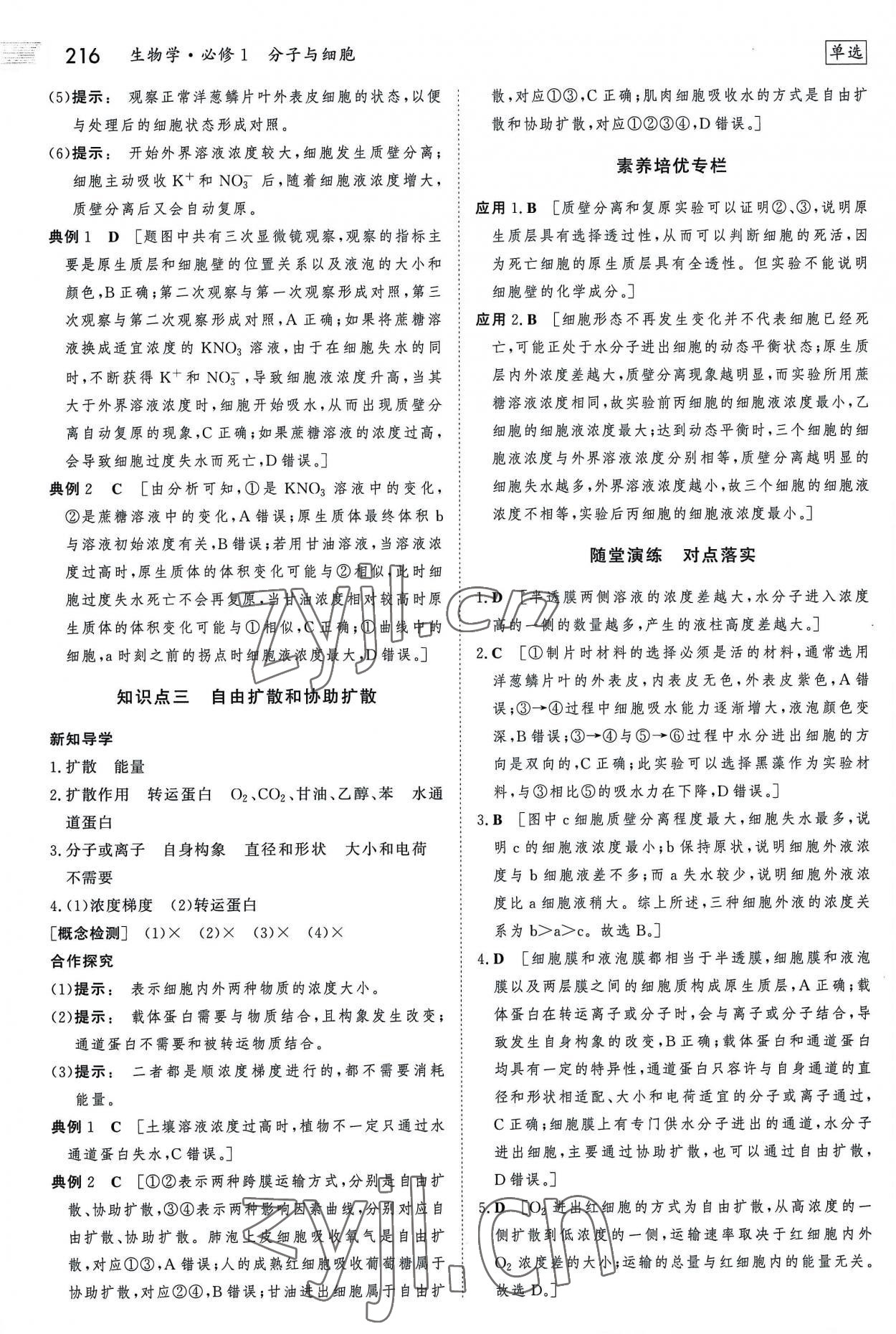 2022年金版新学案高中生物必修1人教版 参考答案第15页