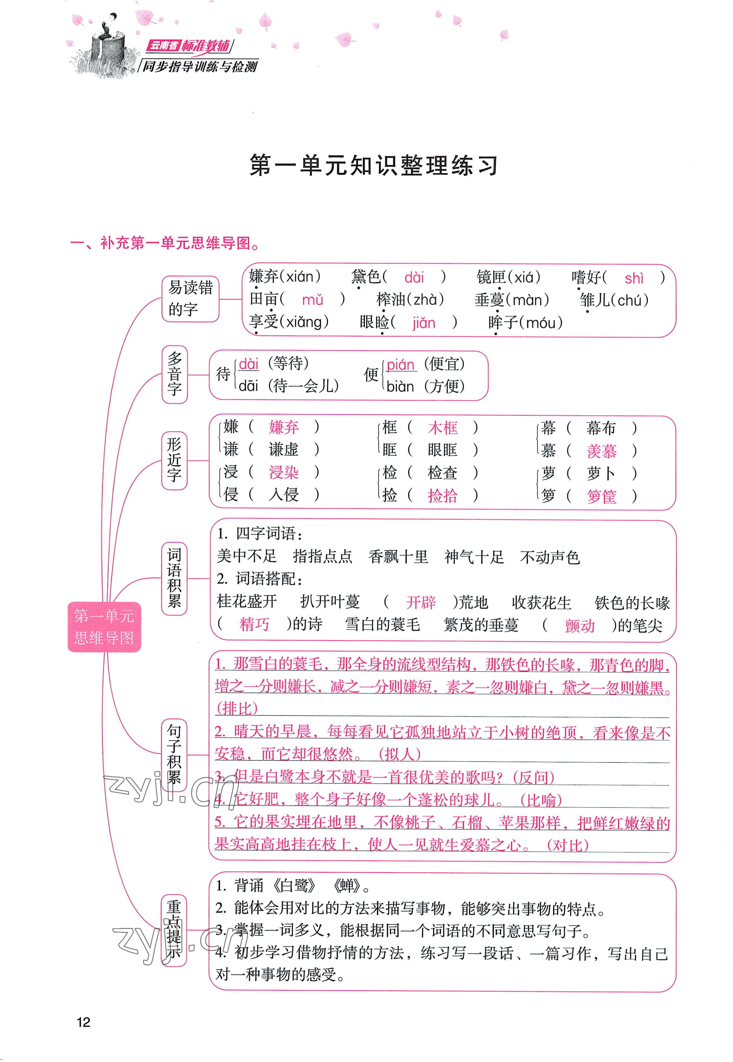 2022年云南省标准教辅同步指导训练与检测五年级语文上册人教版 参考答案第11页