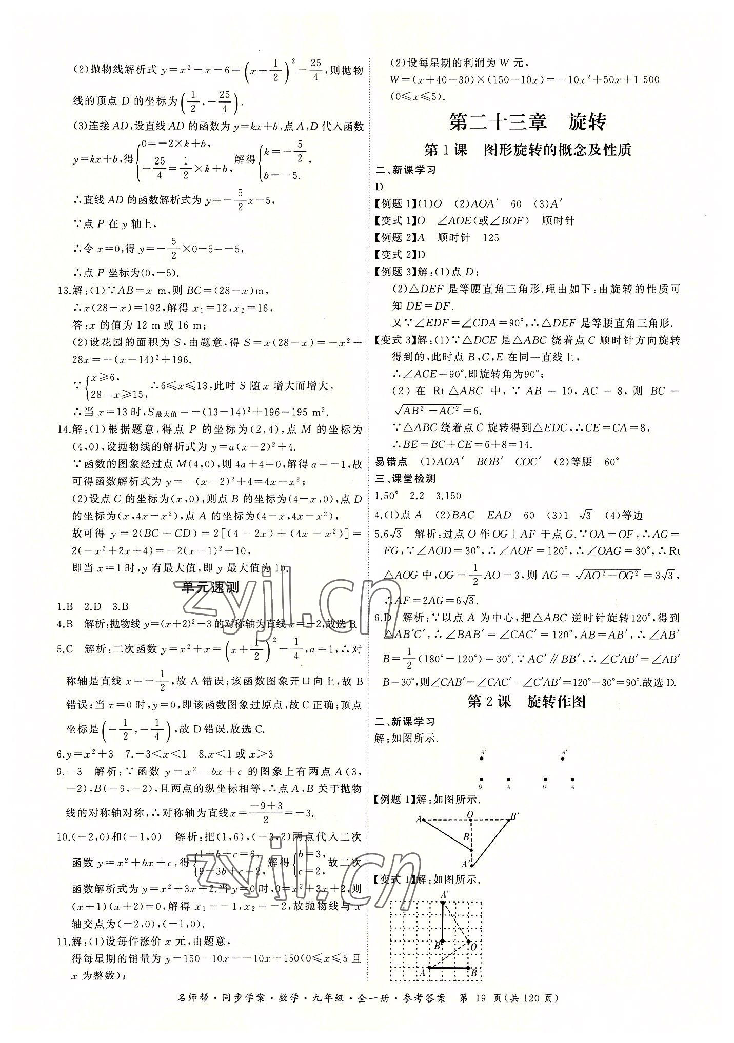 2022年名师帮同步学案九年级数学全一册人教版 第19页