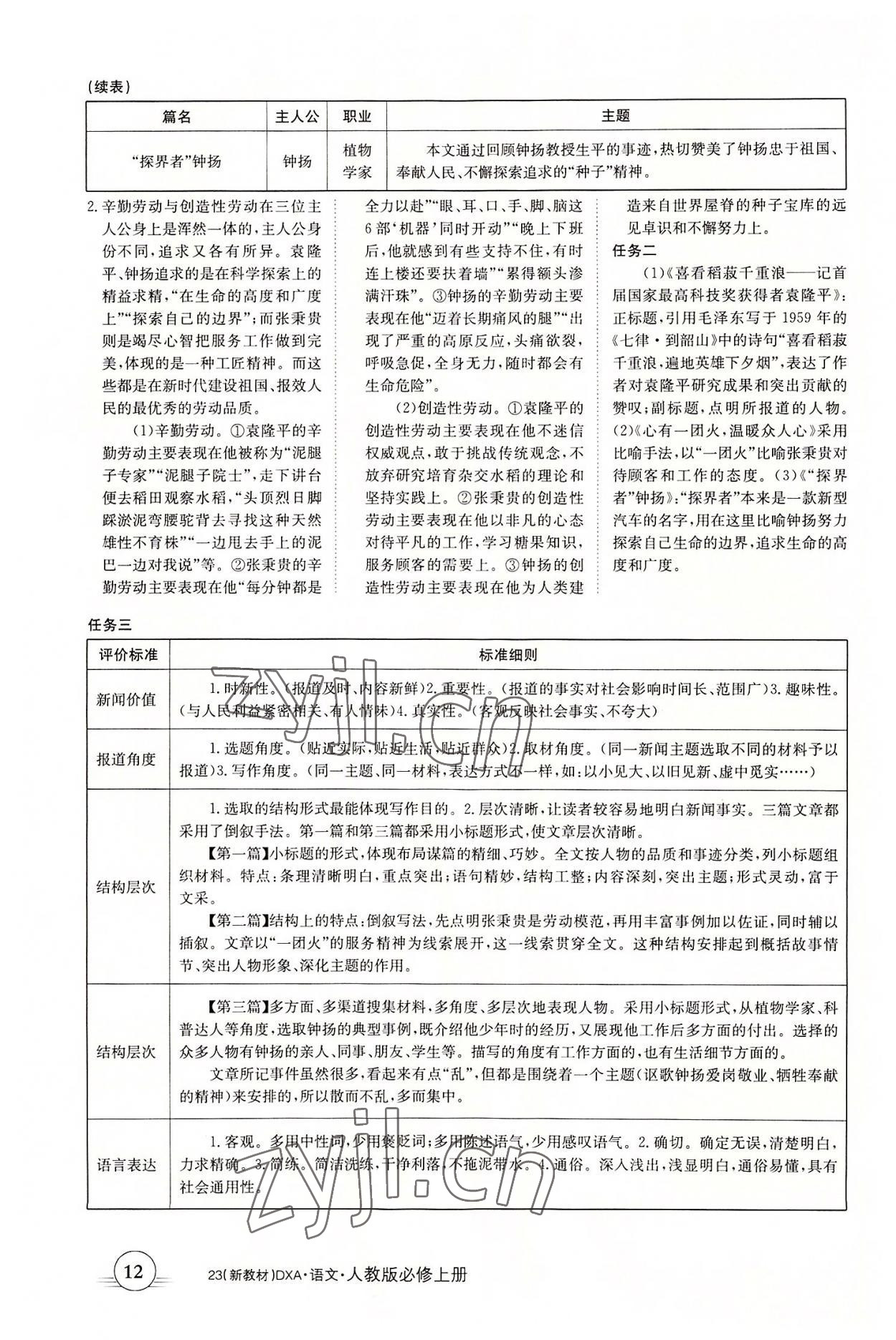 2022年金太阳导学案语文必修上册人教版 第12页