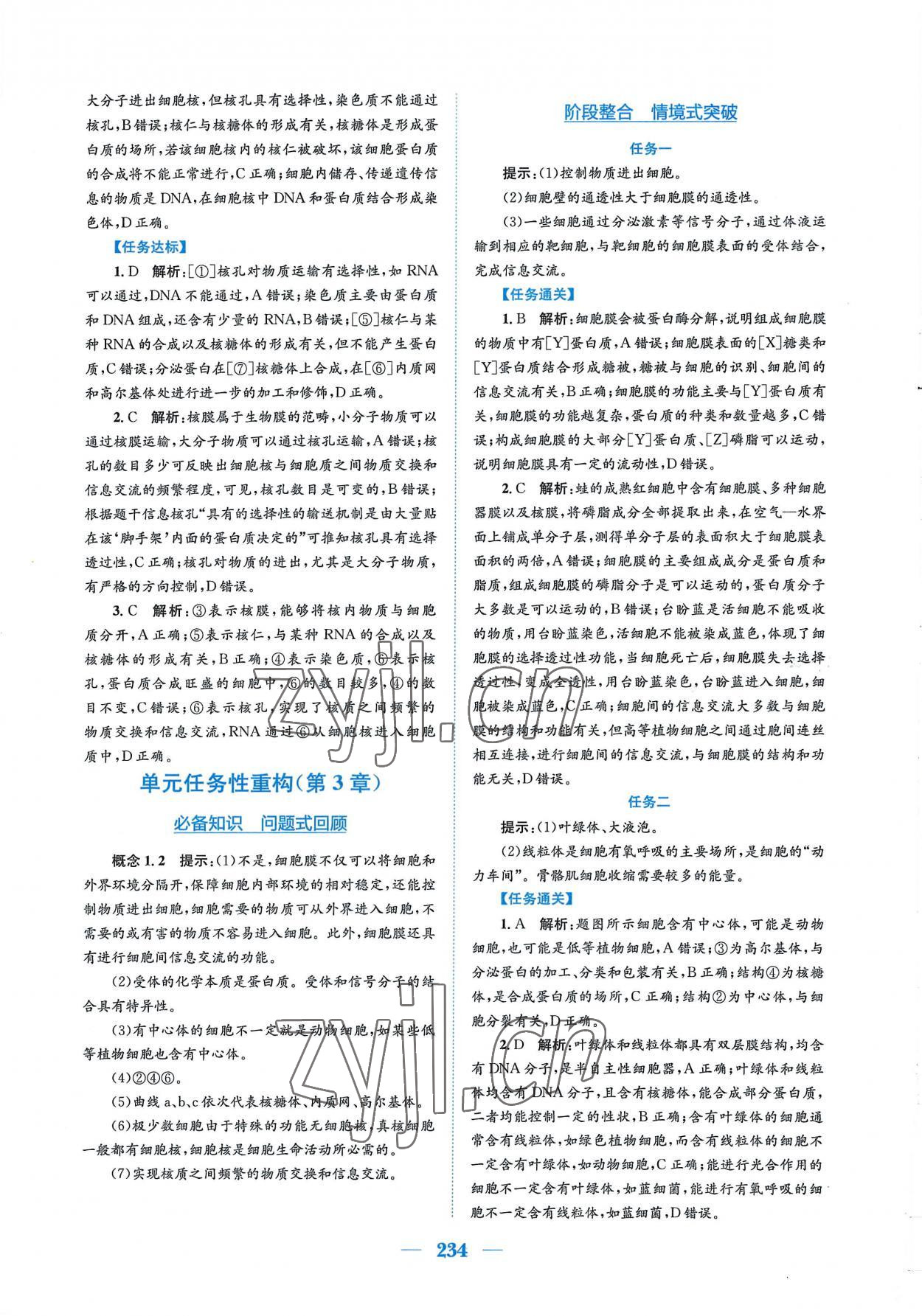 2022年新編高中同步作業(yè)生物學必修1分子與細胞人教版 參考答案第12頁