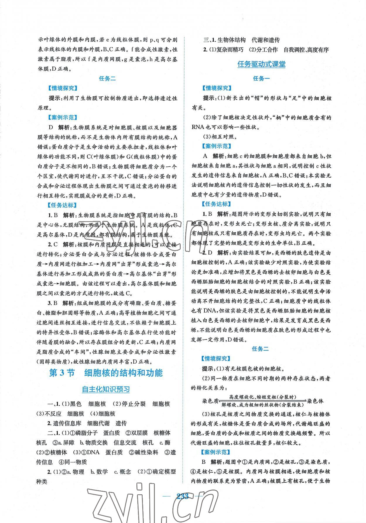 2022年新编高中同步作业生物学必修1分子与细胞人教版 参考答案第11页