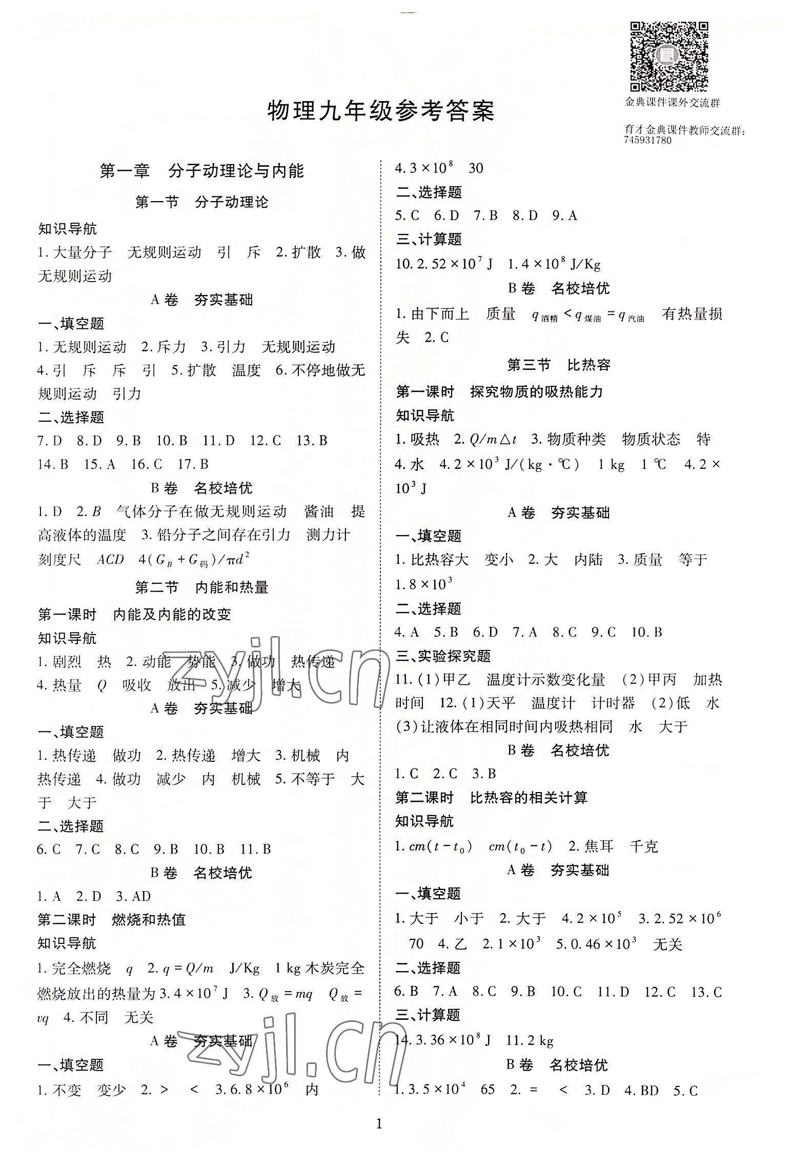 2023年育才金典九年级物理全一册教科版 第1页