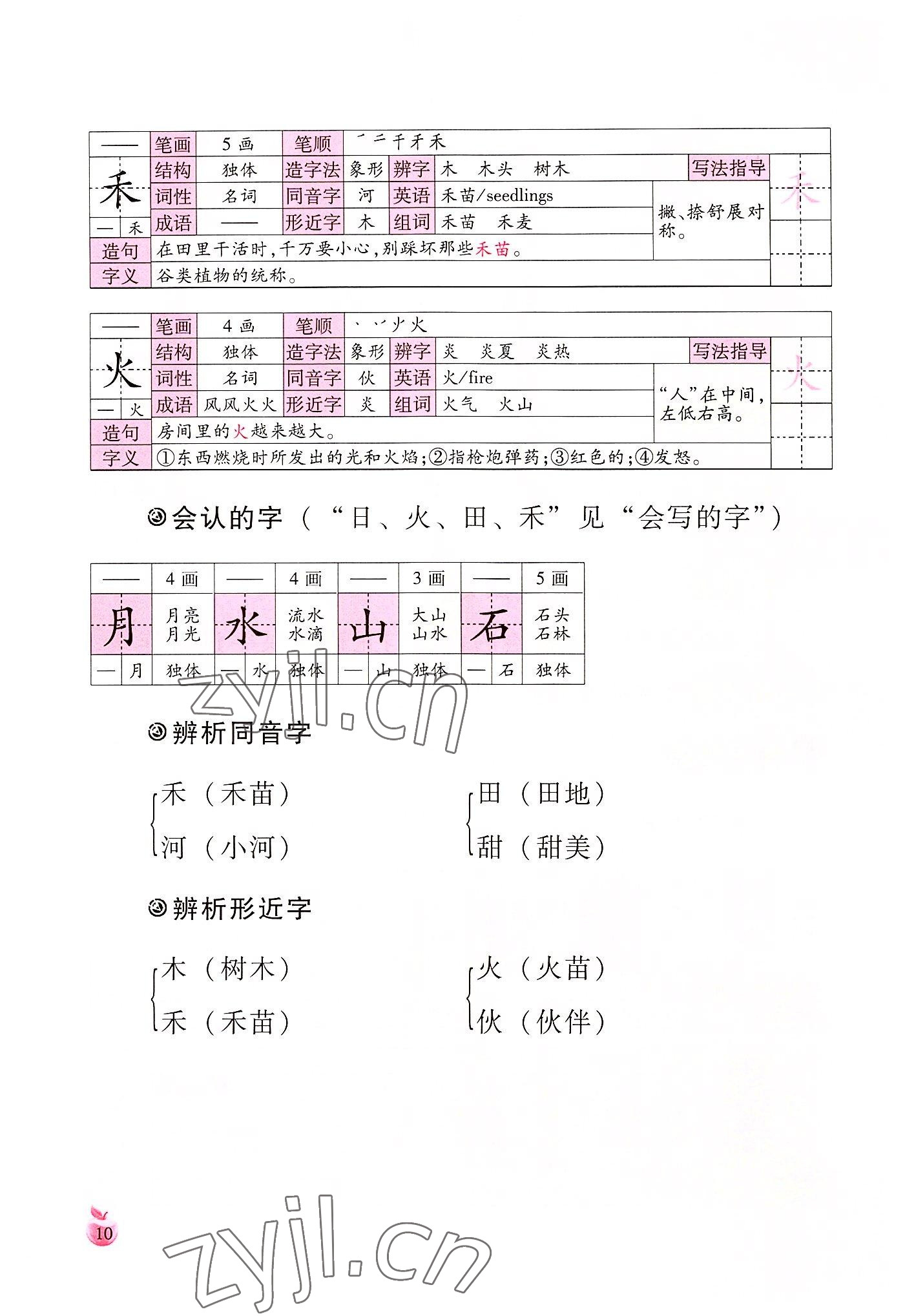 2022年小学生词语手册云南教育出版社一年级语文上册人教版 参考答案第10页