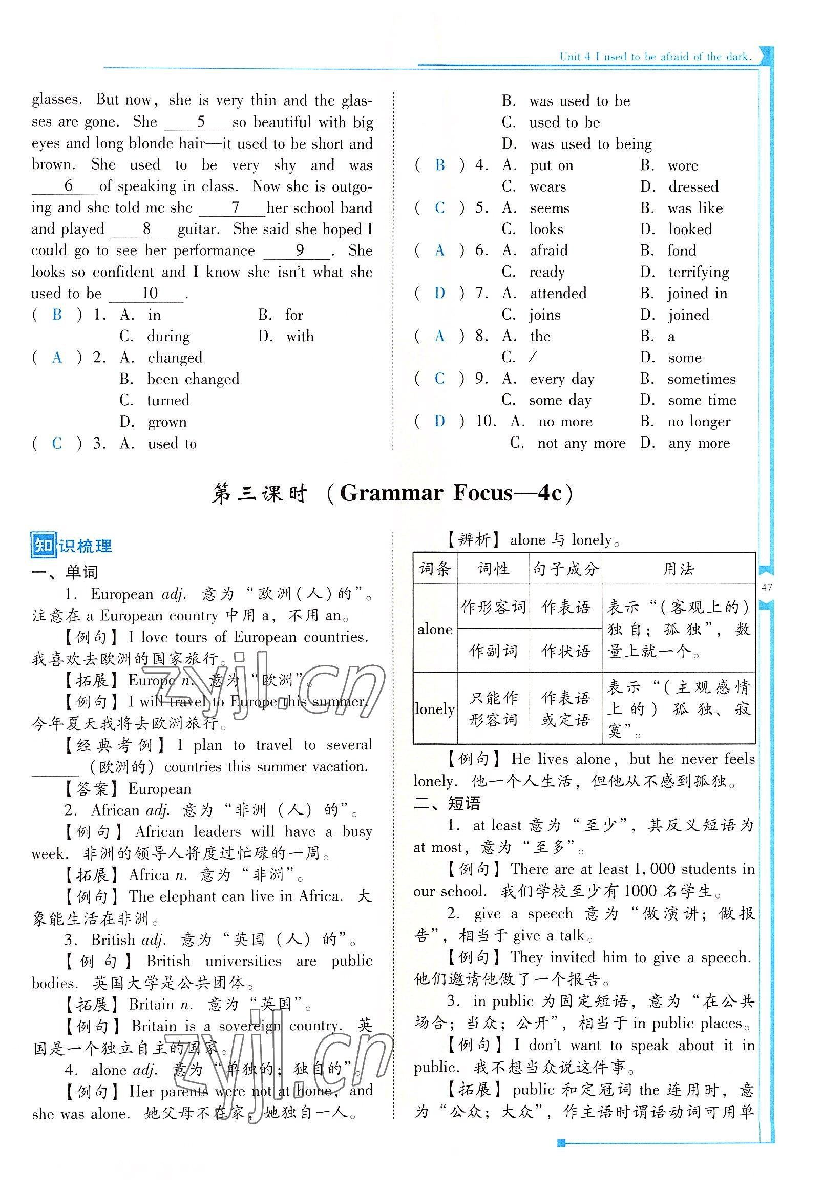 2022年云南省标准教辅优佳学案九年级英语全一册人教版 参考答案第47页