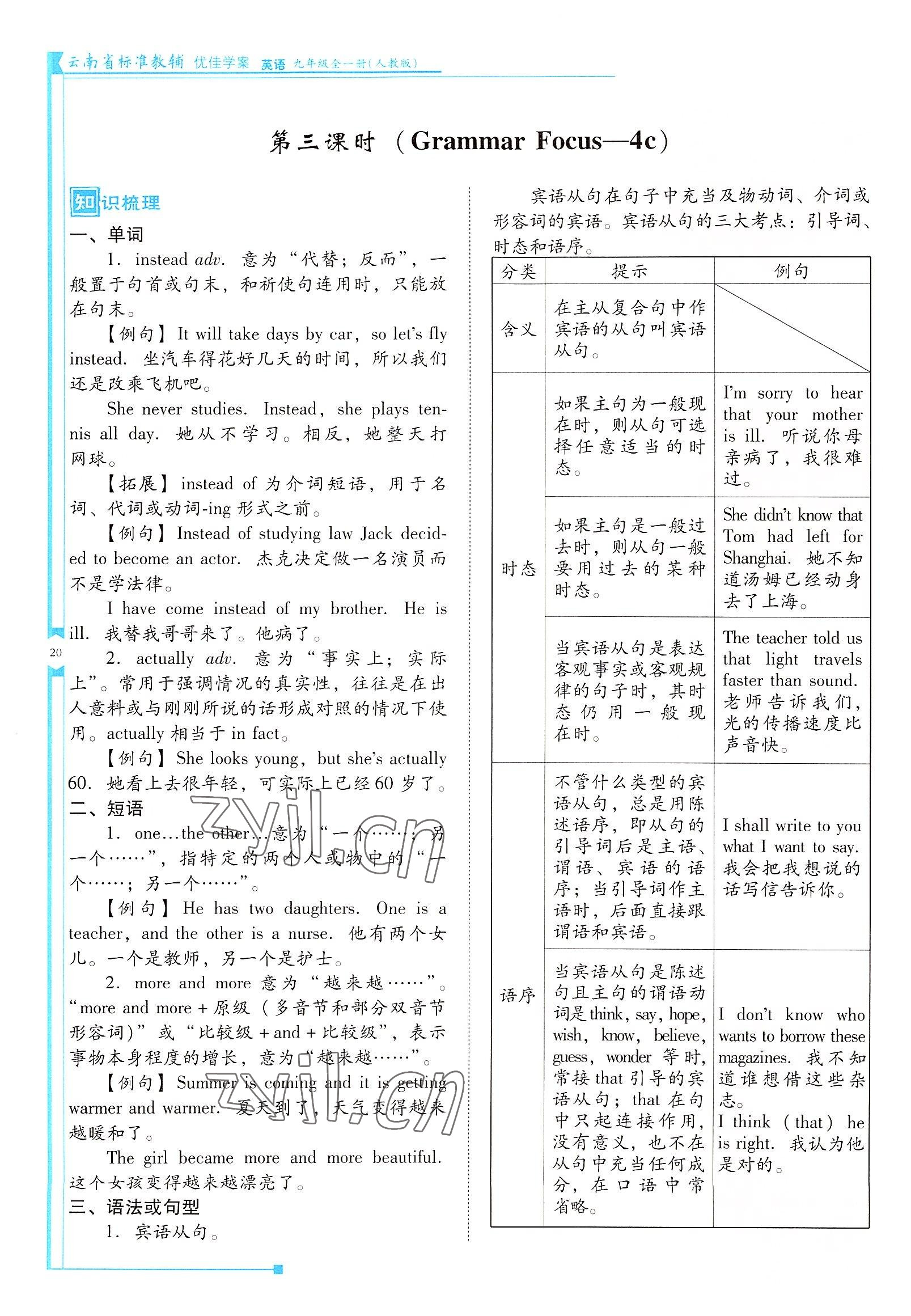 2022年云南省标准教辅优佳学案九年级英语全一册人教版 参考答案第20页