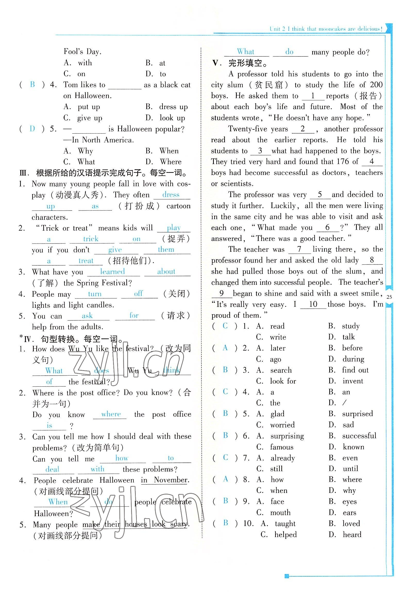 2022年云南省标准教辅优佳学案九年级英语全一册人教版 参考答案第25页