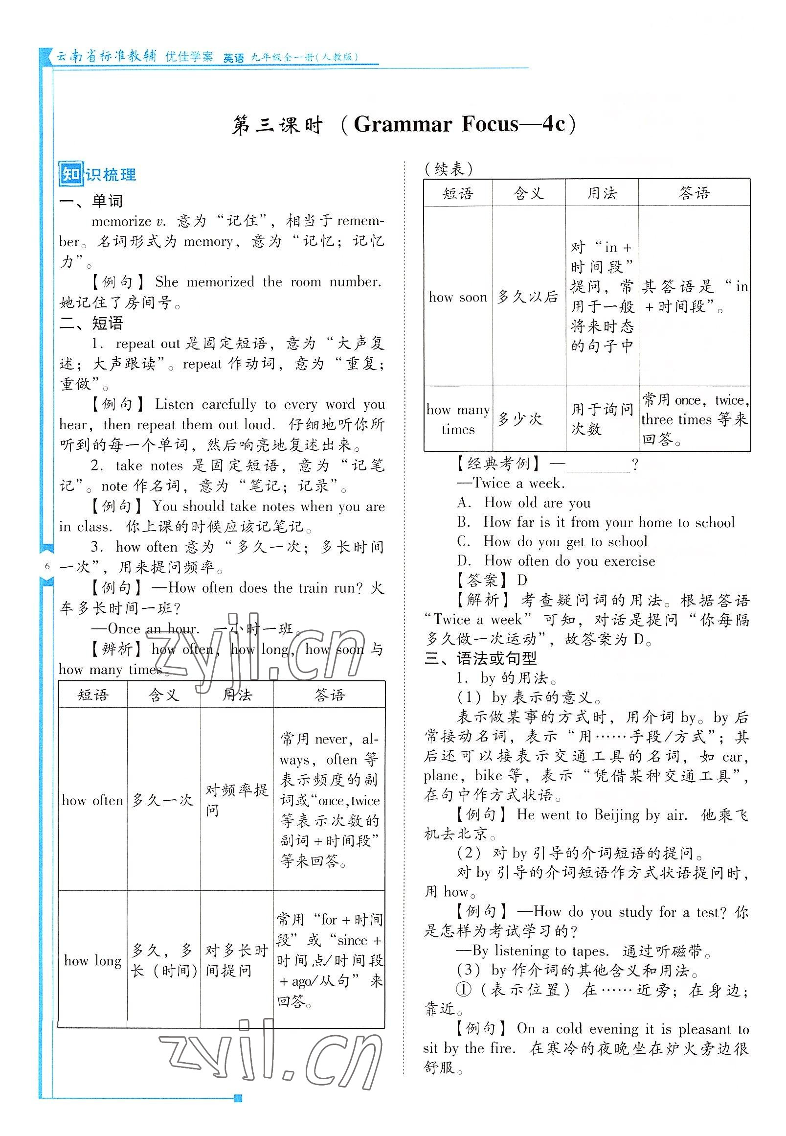 2022年云南省标准教辅优佳学案九年级英语全一册人教版 参考答案第6页