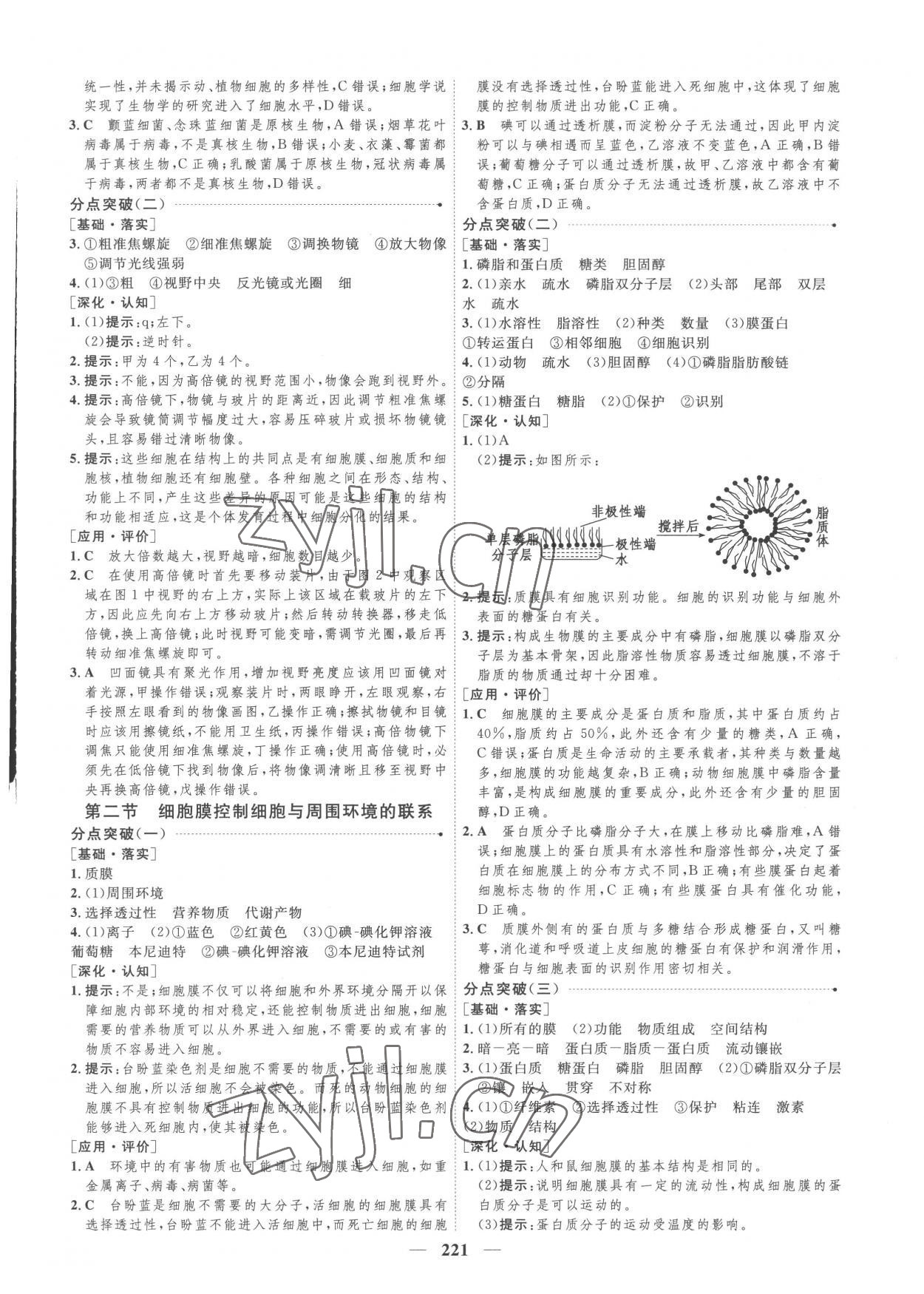 2022年三維設(shè)計(jì)高中生物必修1浙科版 參考答案第5頁