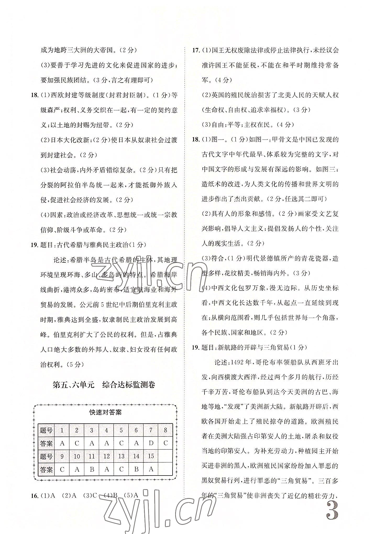 2022年標(biāo)準(zhǔn)卷長江出版社九年級(jí)歷史全一冊(cè)人教版重慶專版 第3頁