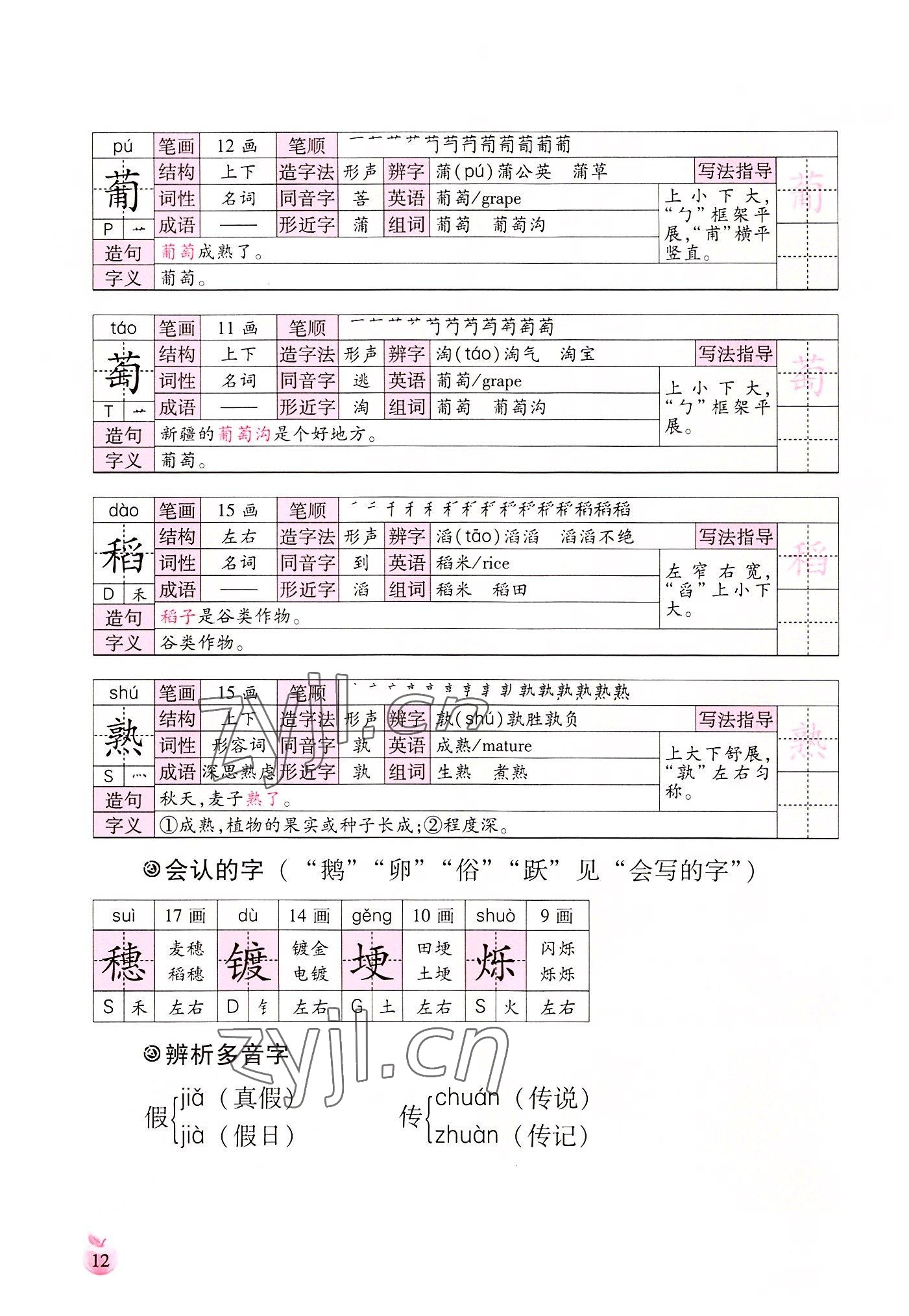 2022年小学生词语手册云南教育出版社四年级语文上册人教版 参考答案第12页