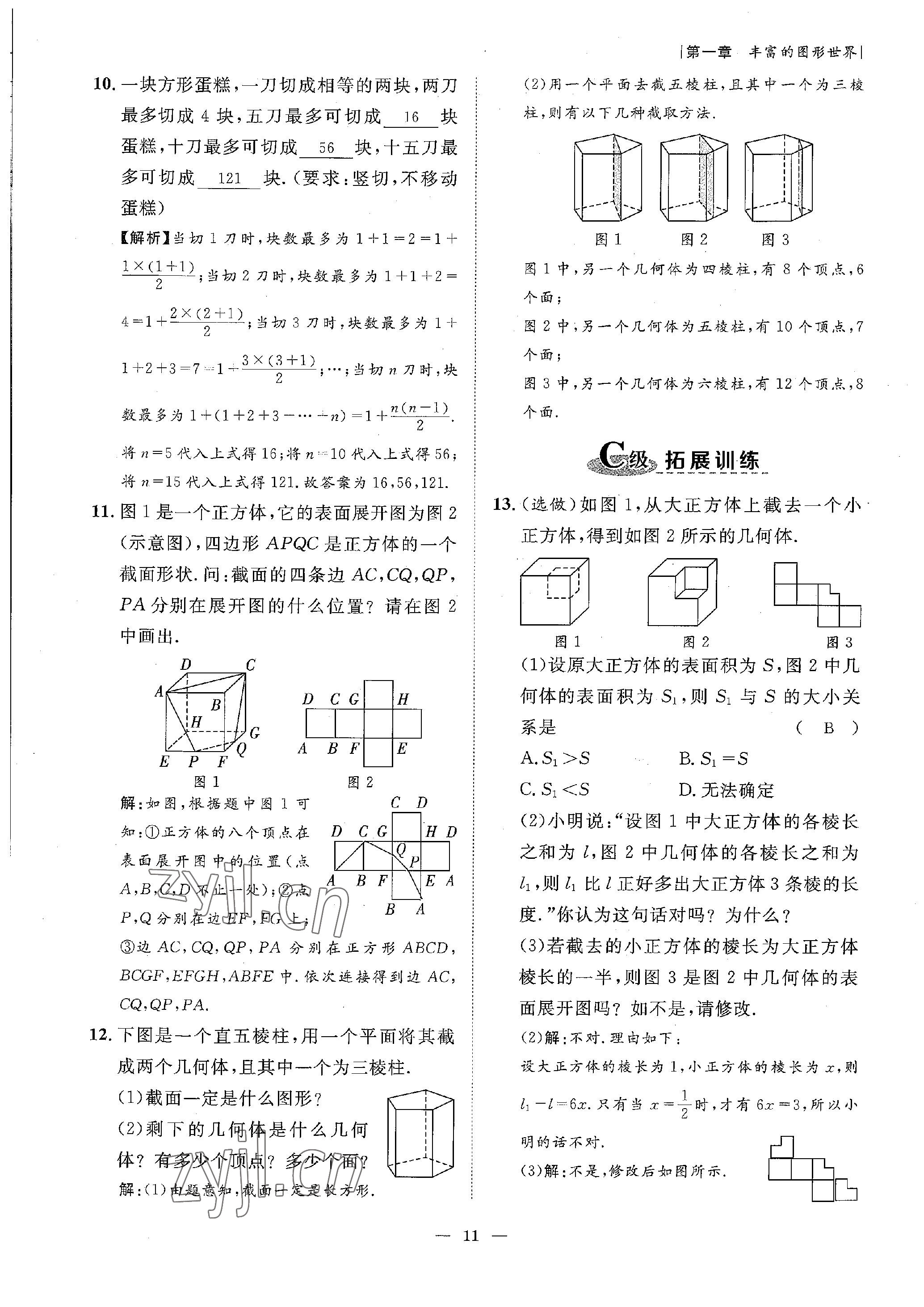 2022年课内达标同步学案初数一号七年级数学上册北师大版 参考答案第11页