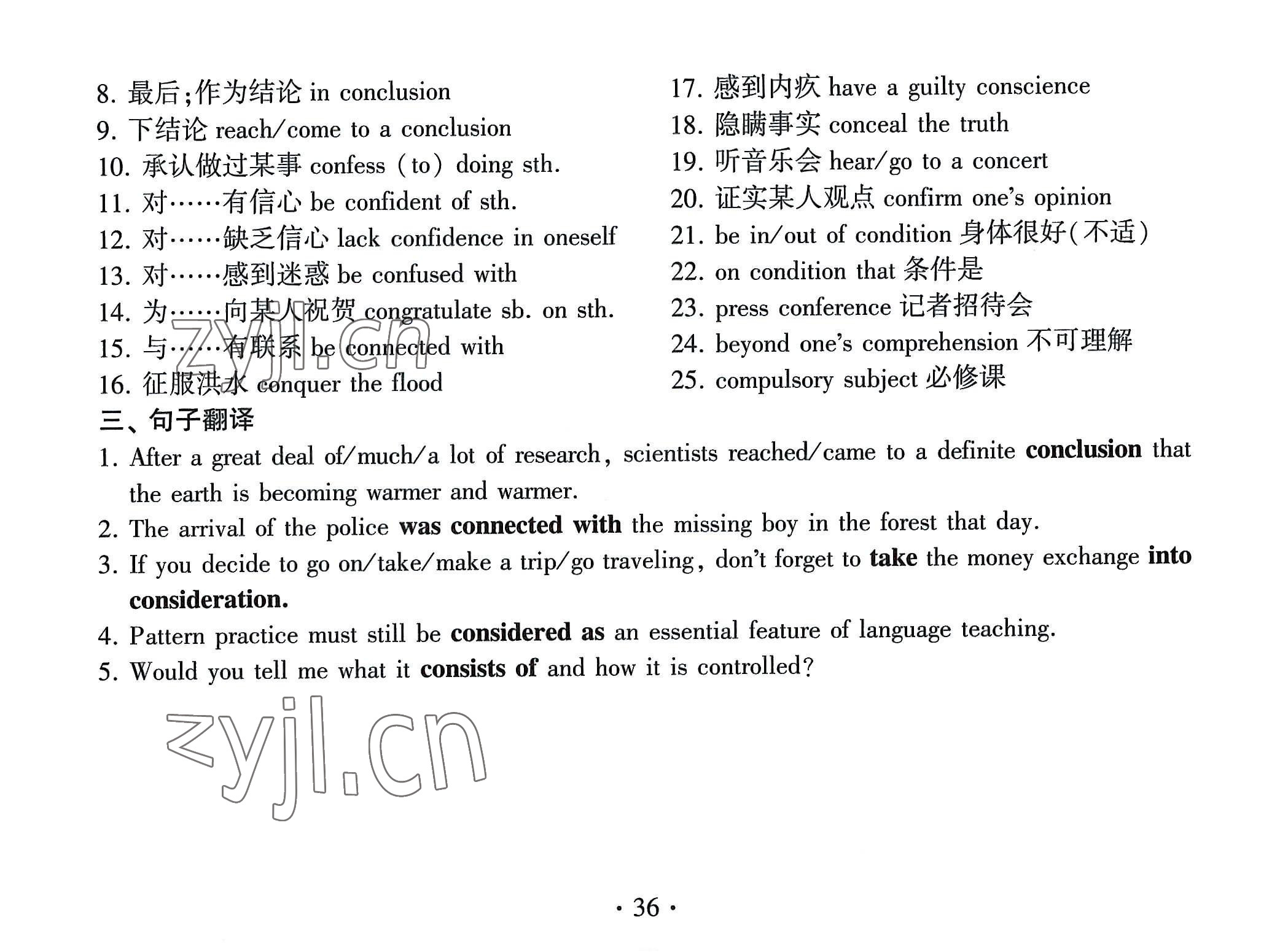 2022年高考英语词汇练习手册高中全一册人教版 参考答案第36页