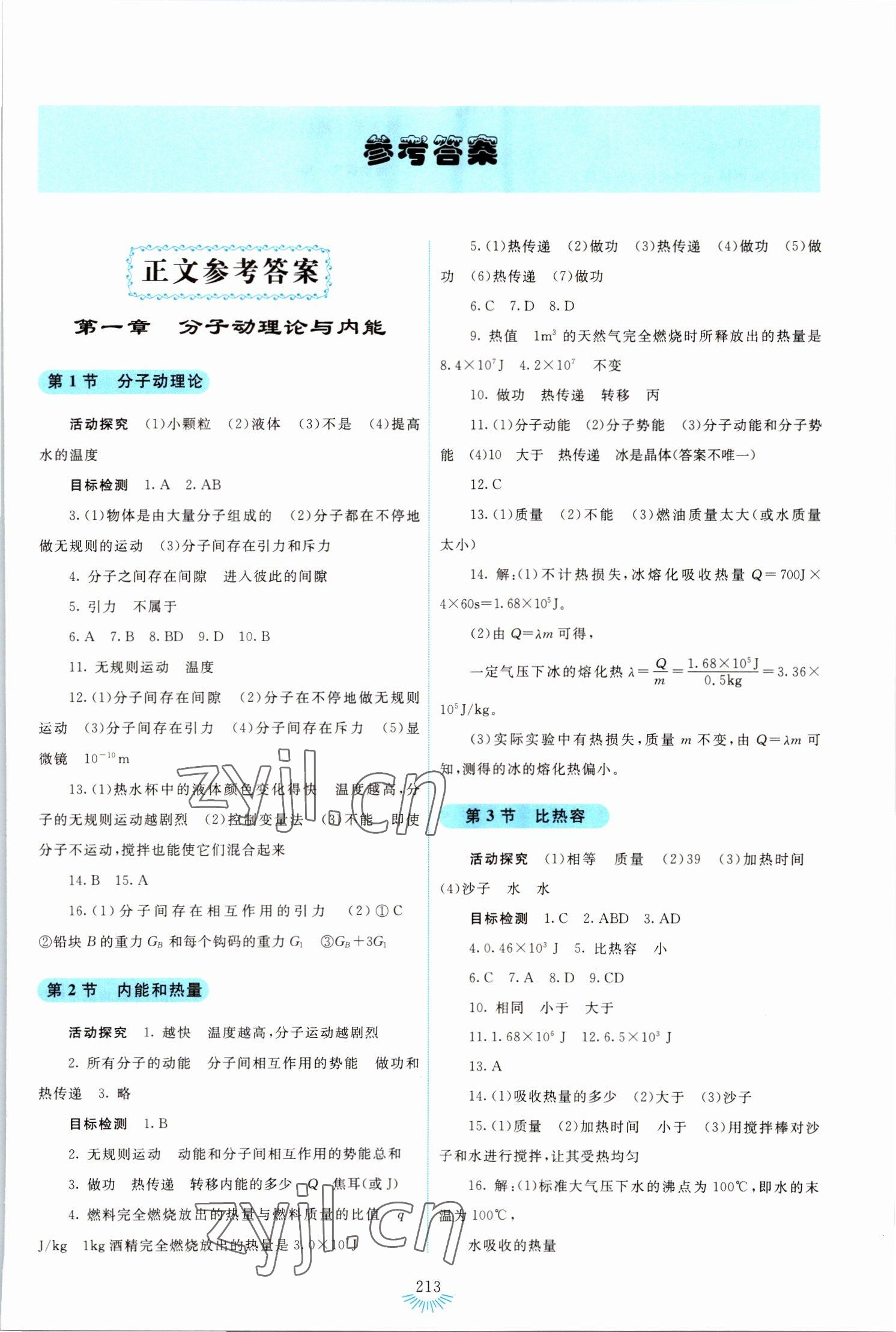 2022年学生活动手册九年级物理上册人教版 第1页