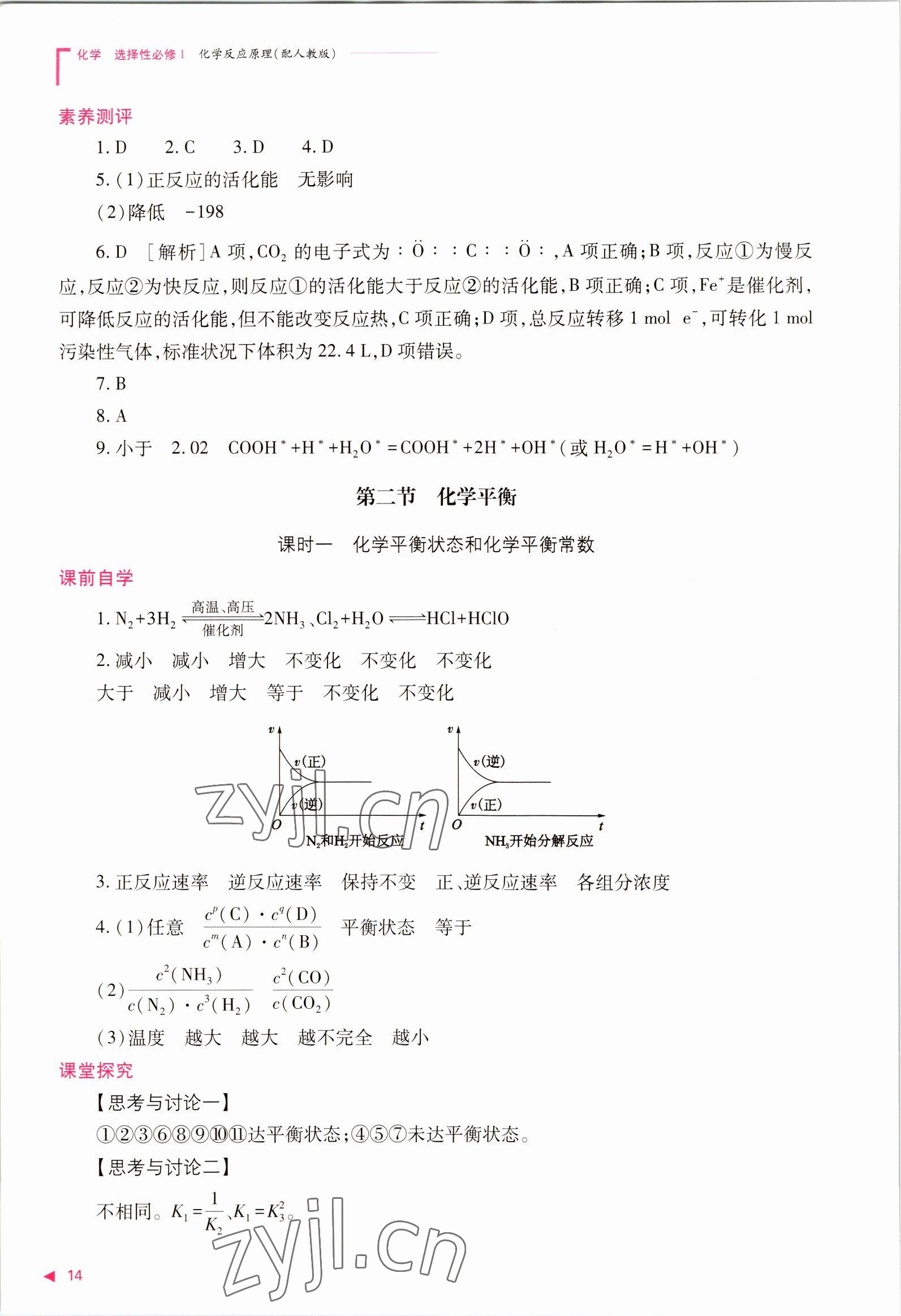 2022年普通高中新課程同步練習冊高中化學選擇性必修1人教版 參考答案第14頁