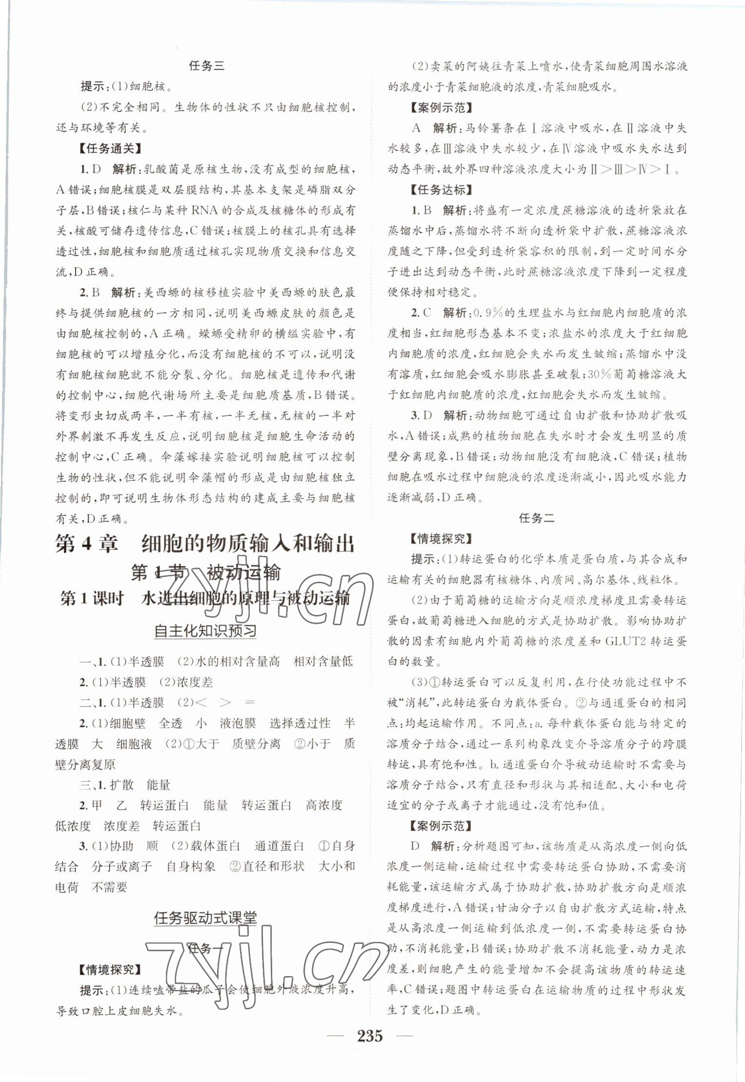 2022年长江作业本同步练习册高中生物必修1人教版 参考答案第13页