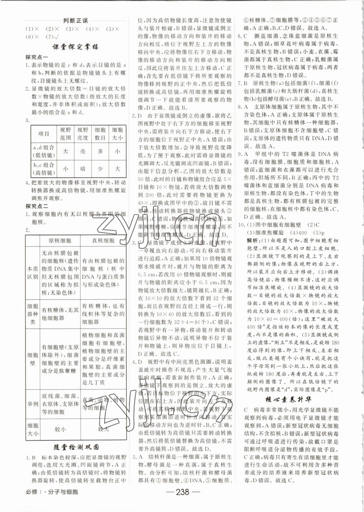 2022年红对勾讲与练高中生物必修1分子与细胞人教版 参考答案第2页