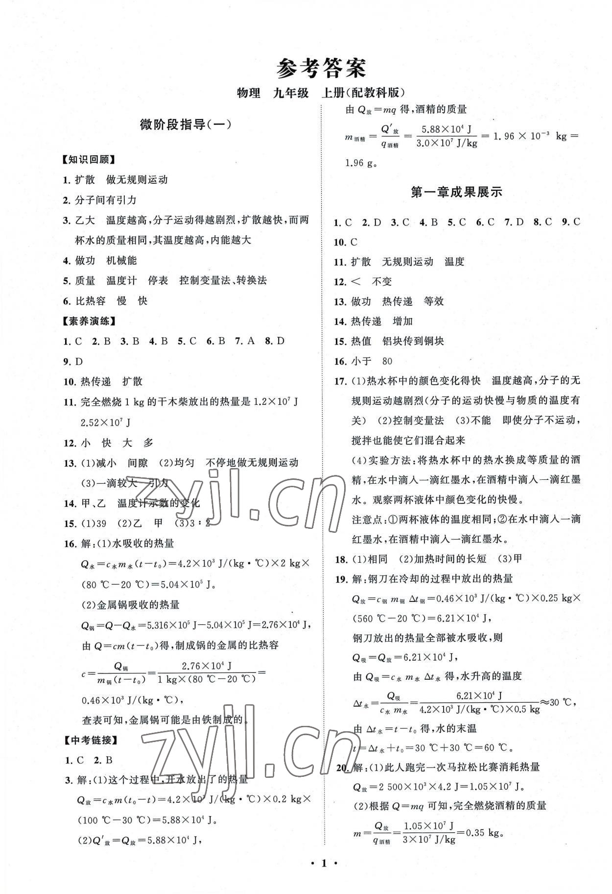 2022年初中同步练习册分层卷九年级物理上册教科版 第1页