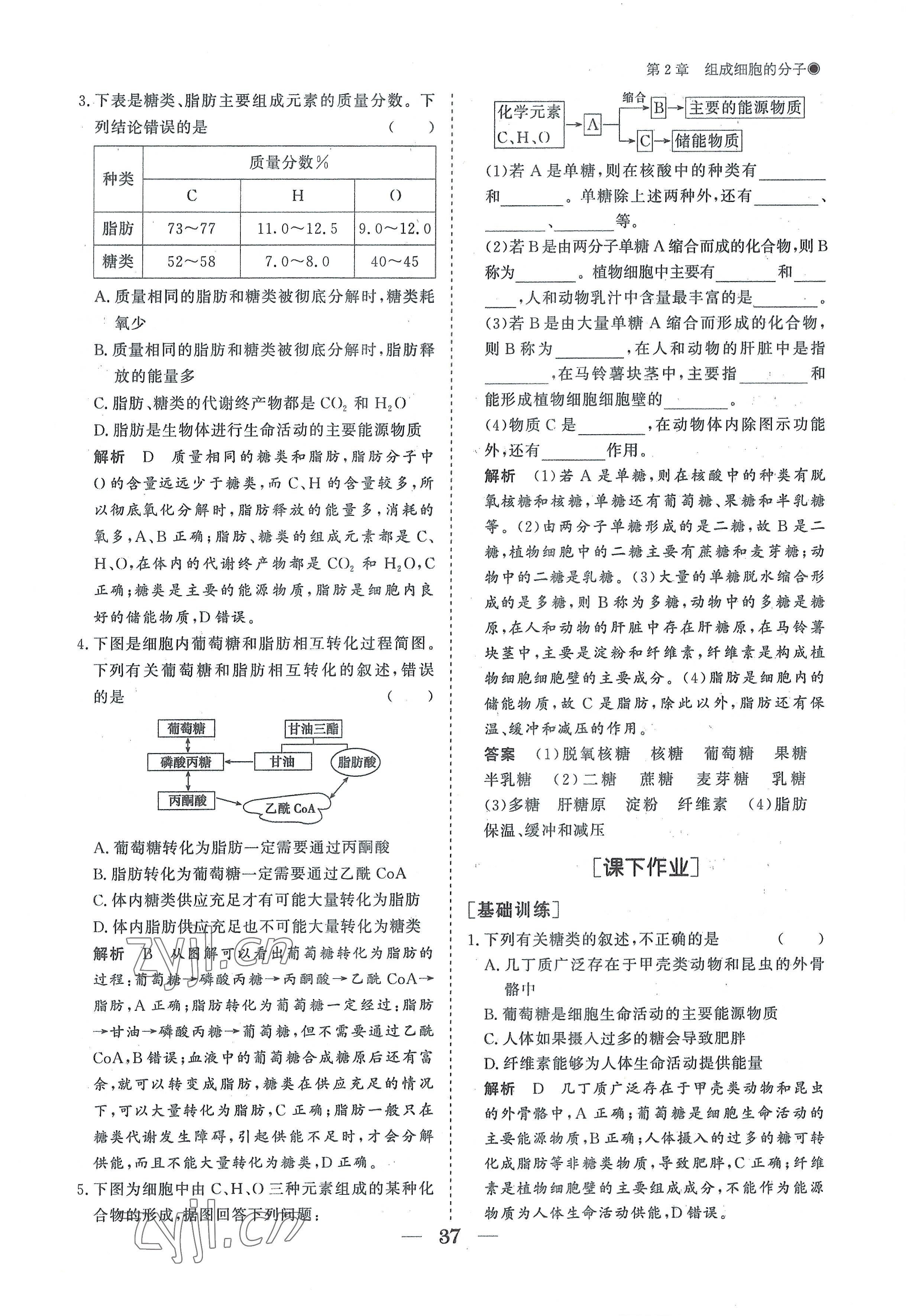 2022年高中导学测控优化设计方案高中生物必修1人教版 参考答案第37页