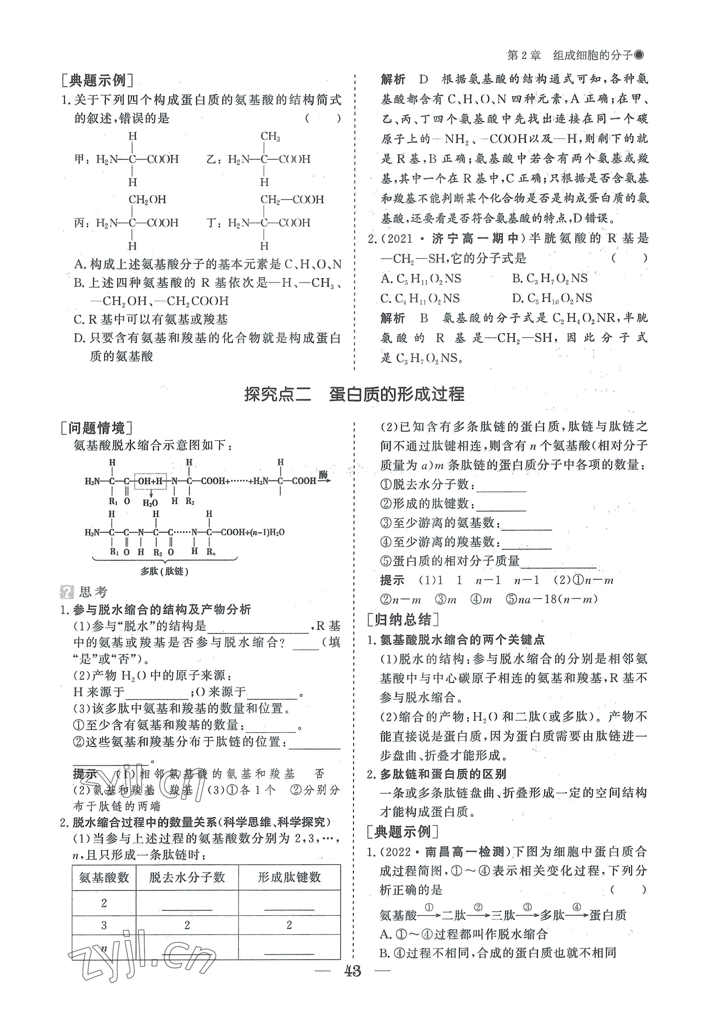 2022年高中导学测控优化设计方案高中生物必修1人教版 参考答案第43页