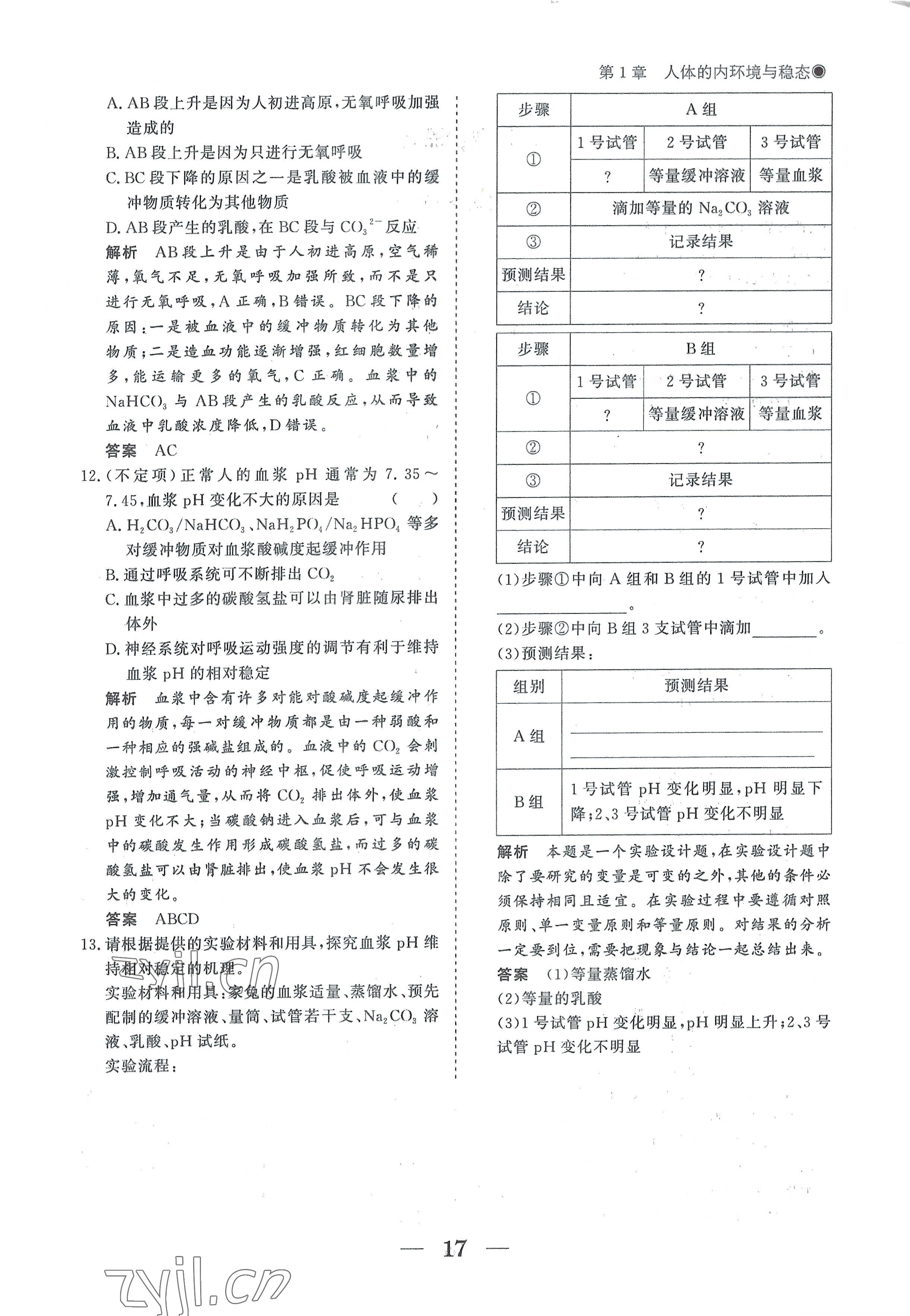 2022年高中导学测控优化设计方案生物选择性必修1人教版 参考答案第17页