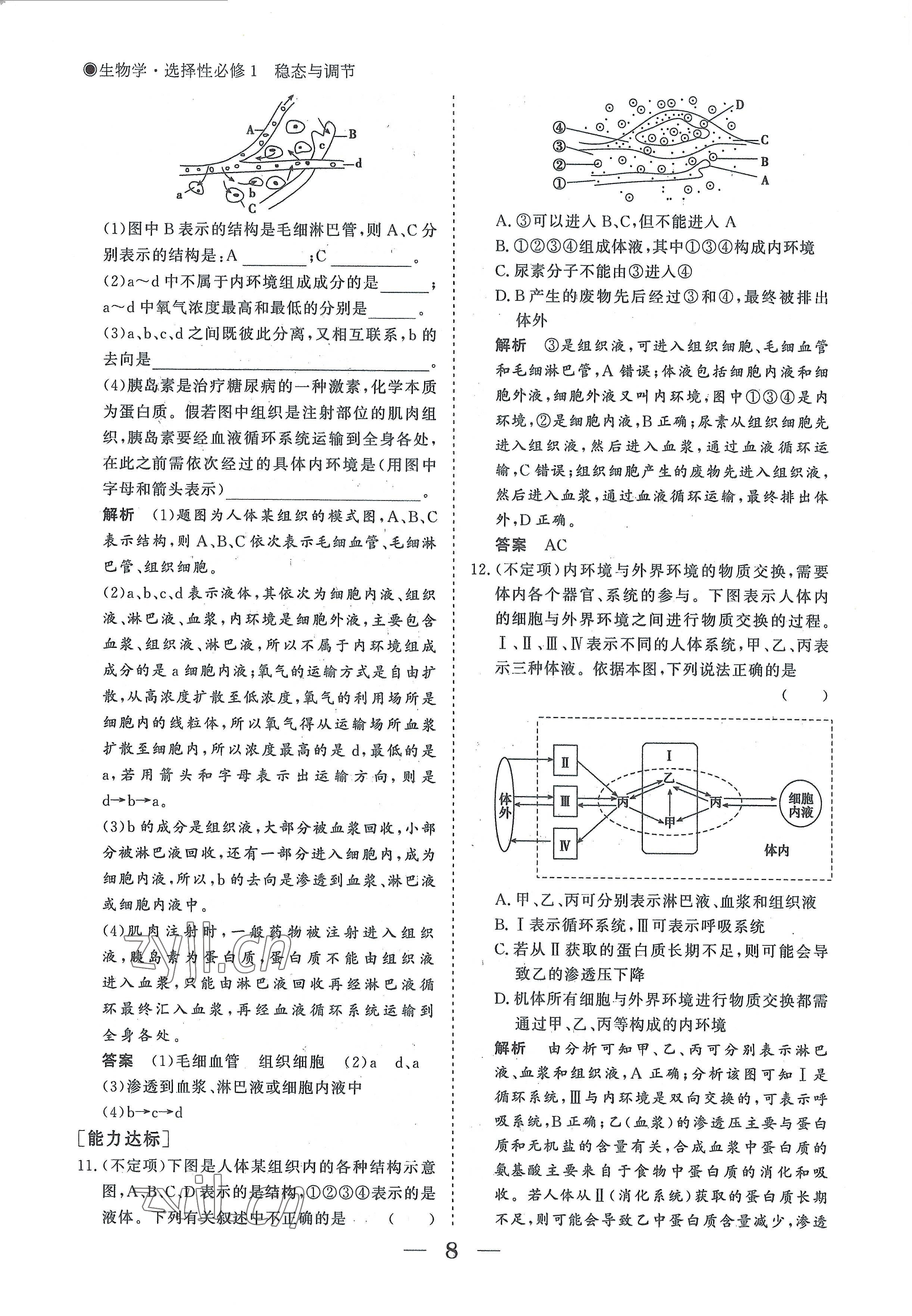 2022年高中导学测控优化设计方案生物选择性必修1人教版 参考答案第8页