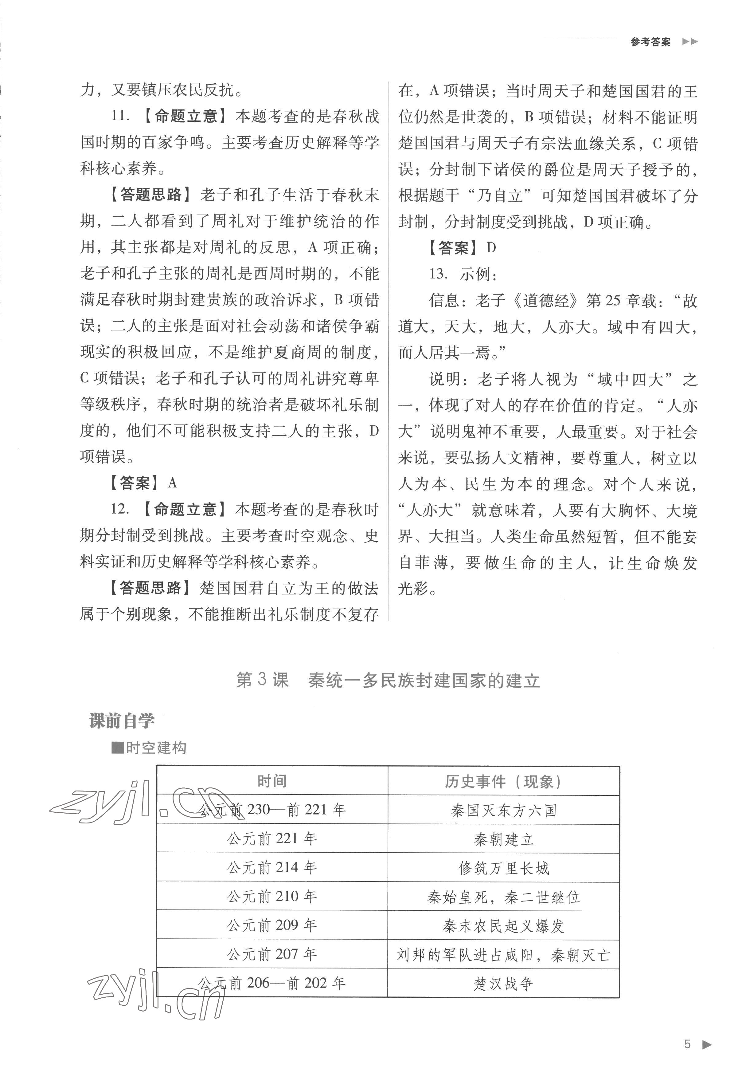 2022年普通高中新課程同步練習(xí)冊高中歷史必修上冊人教版 參考答案第5頁