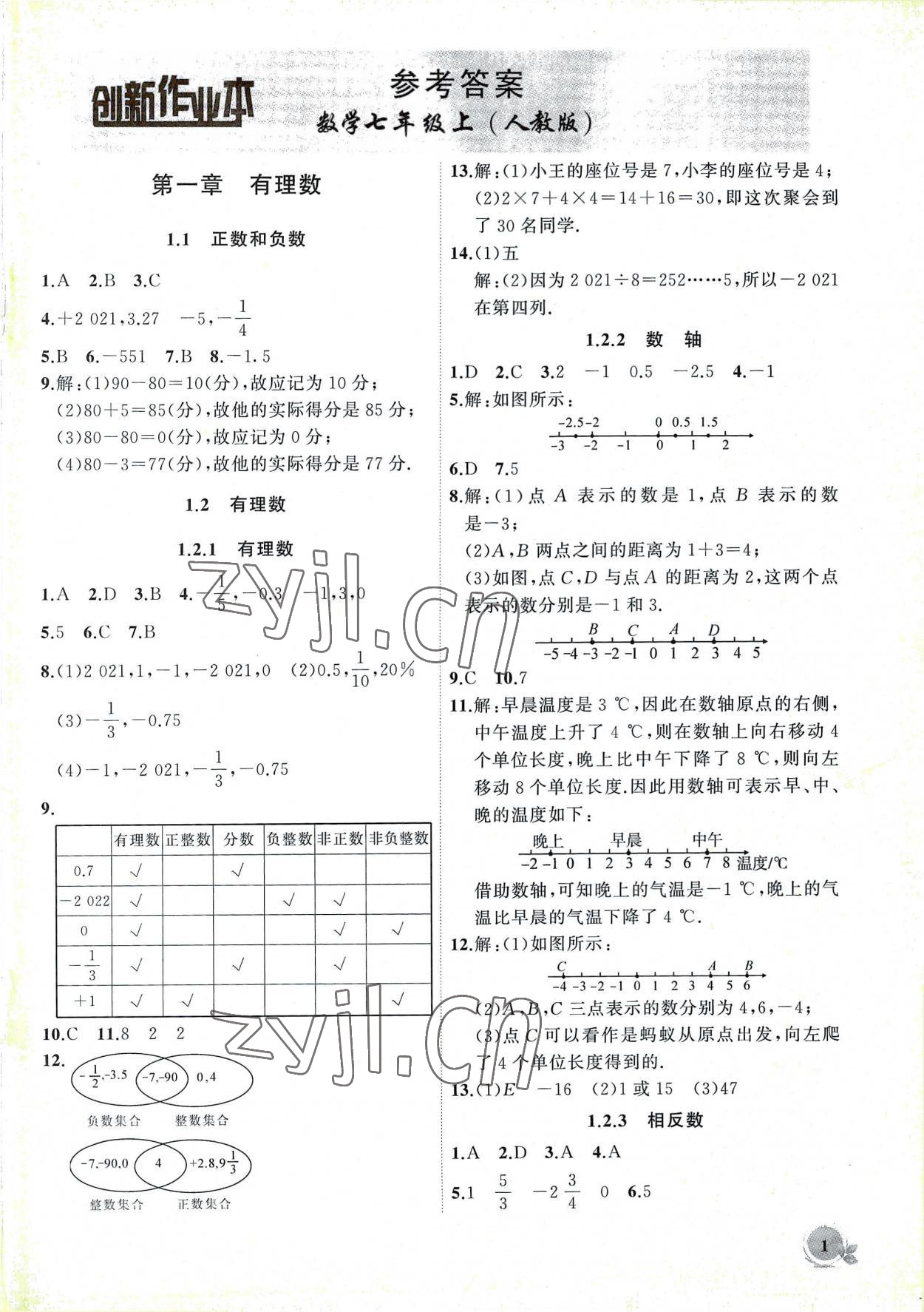 2022年创新课堂创新作业本七年级数学上册人教版 第1页