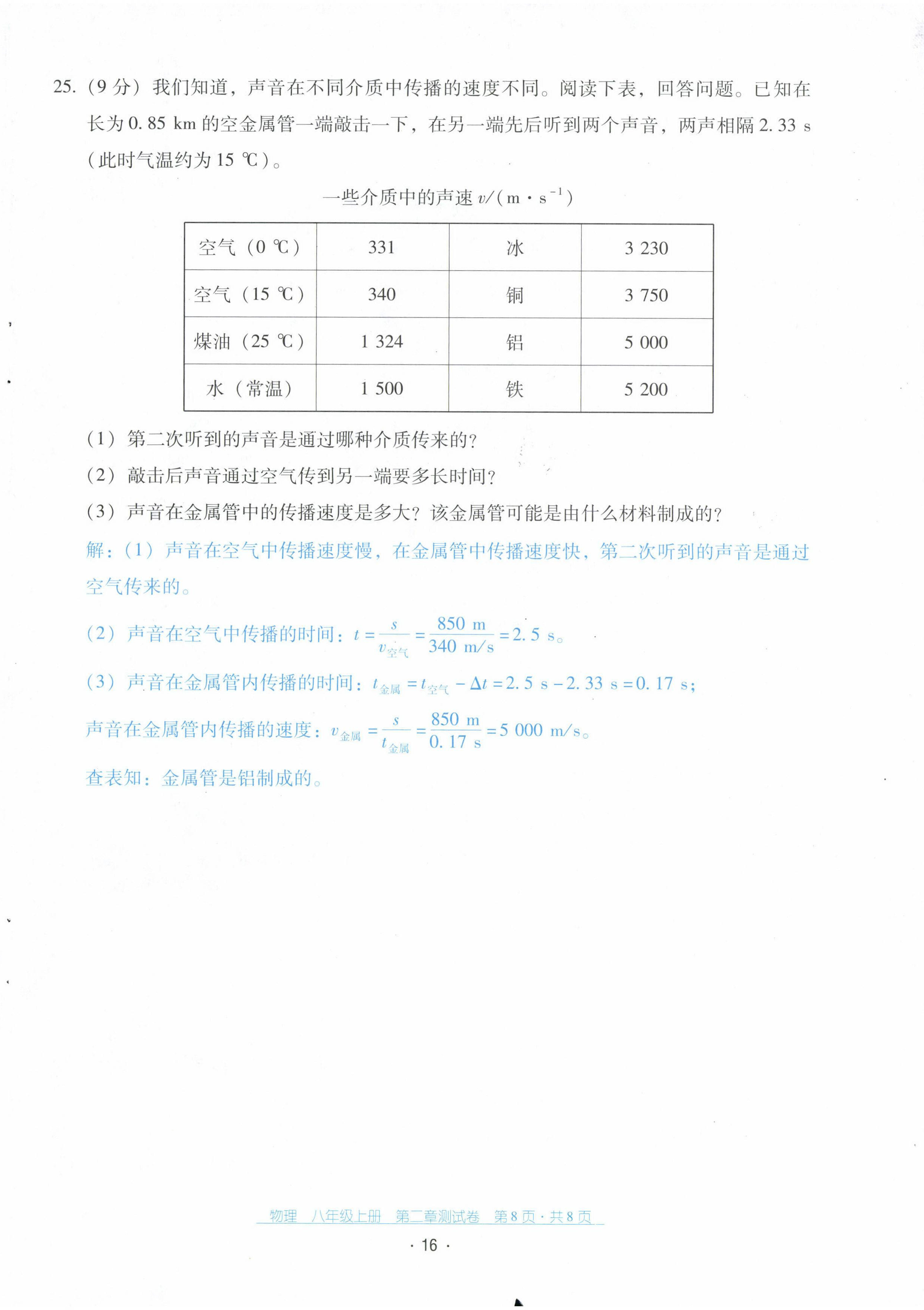 2022年云南省标准教辅优佳学案配套测试卷八年级物理上册人教版 第16页