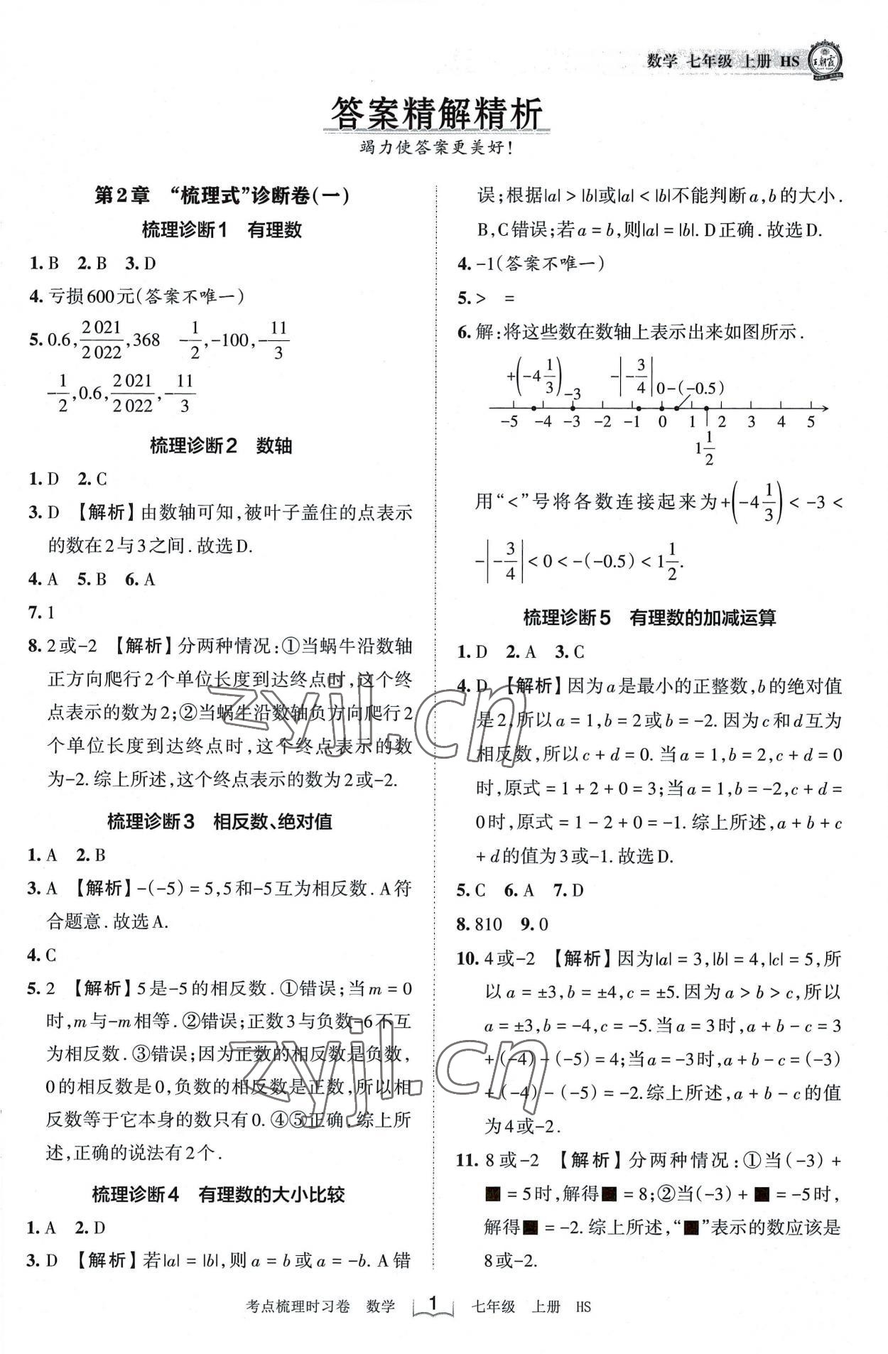 2022年王朝霞考点梳理时习卷七年级数学上册华师大版 第1页