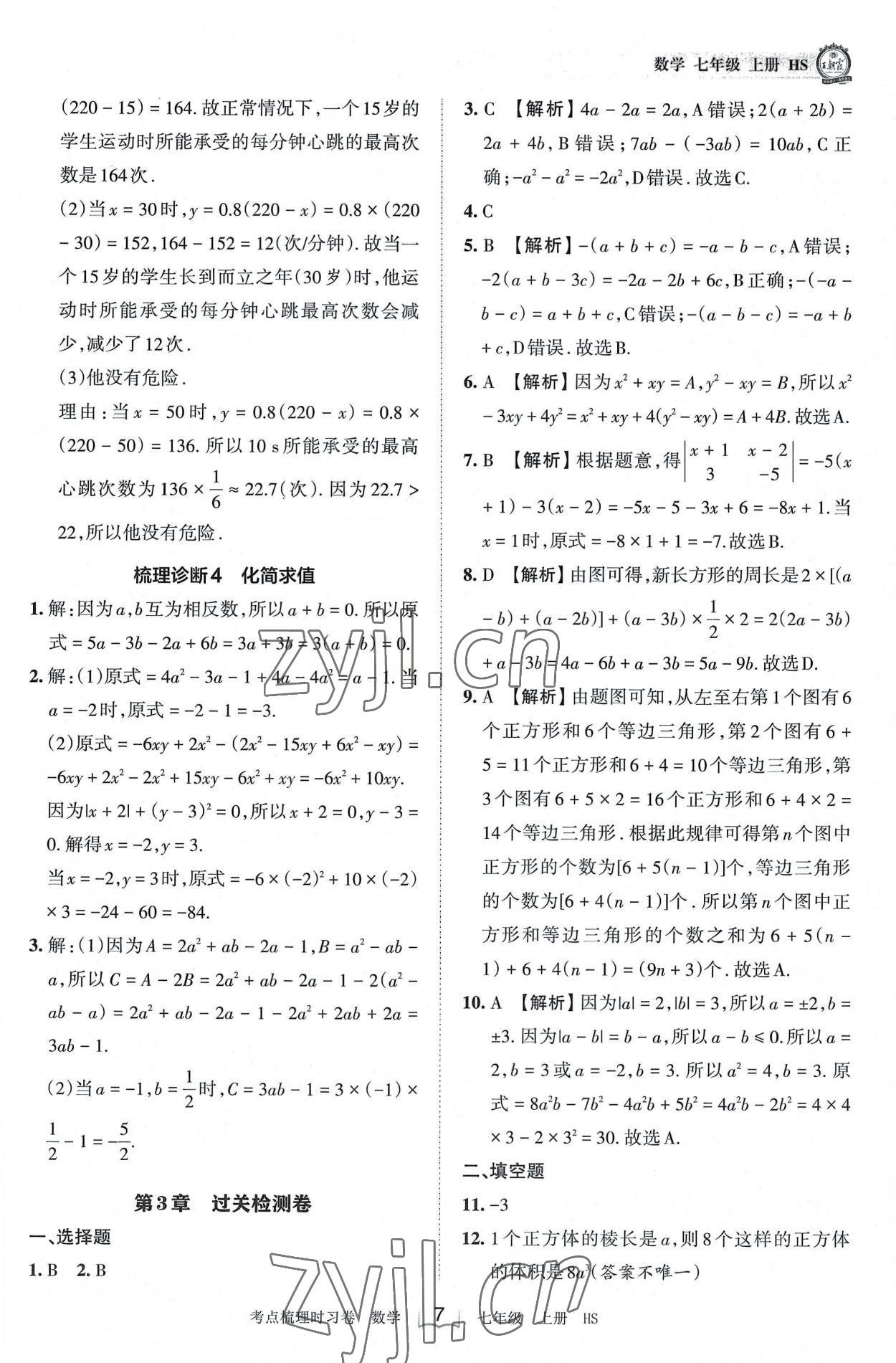 2022年王朝霞考点梳理时习卷七年级数学上册华师大版 第7页