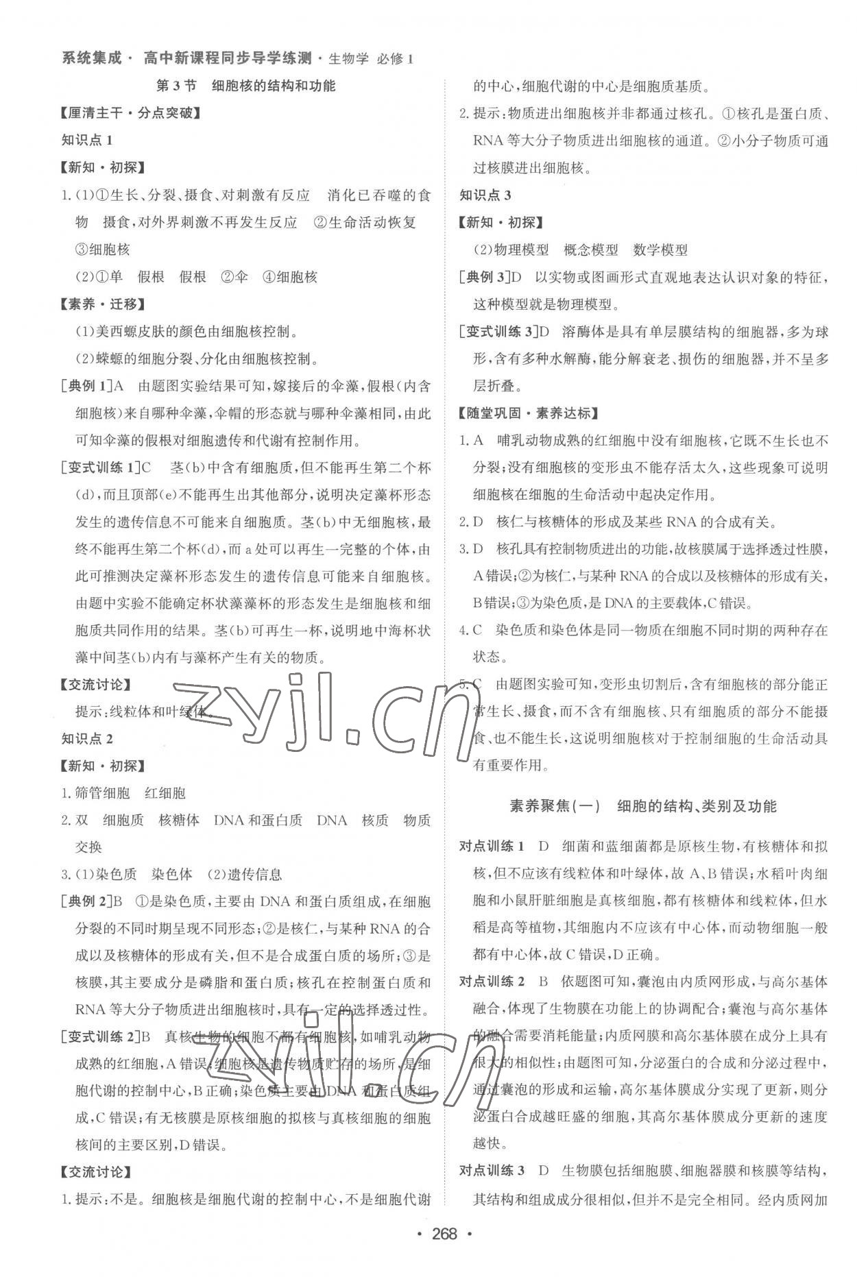 2022年系统集成新课程同步导学练测高中生物必修1人教版 参考答案第10页