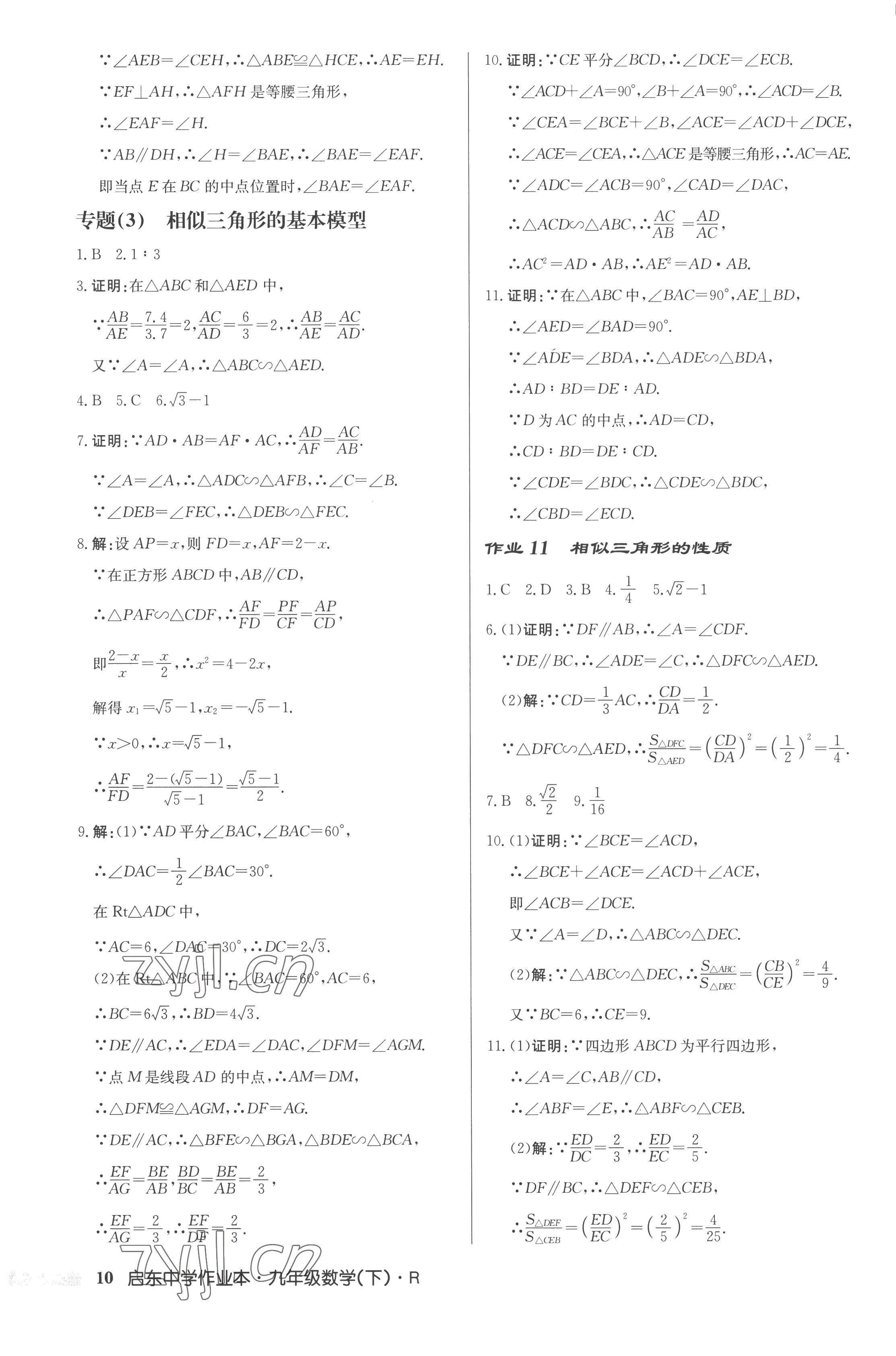 2023年啟東中學(xué)作業(yè)本九年級(jí)數(shù)學(xué)下冊(cè)人教版 第10頁(yè)