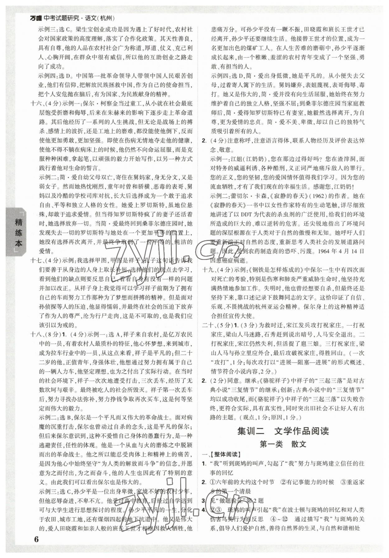 2023年万唯中考试题研究语文杭州专版 参考答案第6页