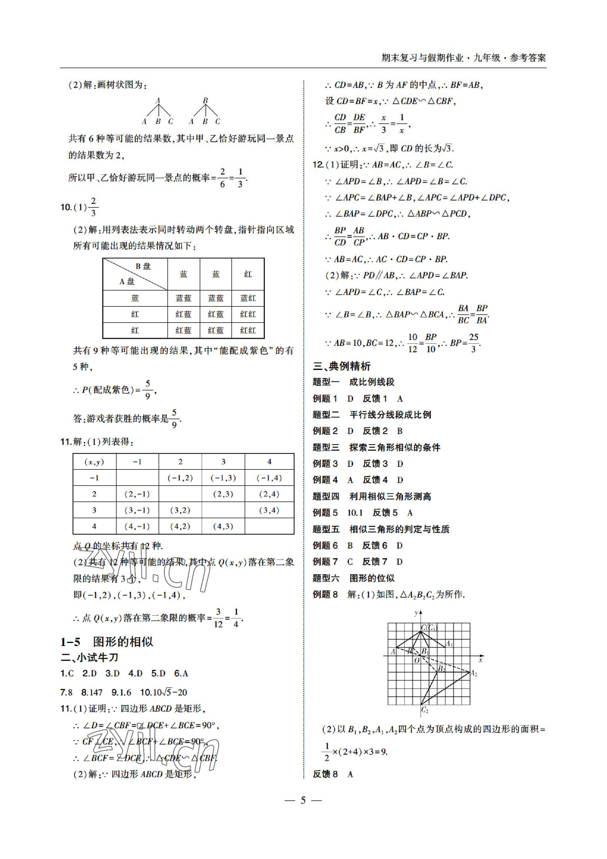 2022年智能作业与测评期末复习与假期作业九年级数学北师大版 参考答案第5页