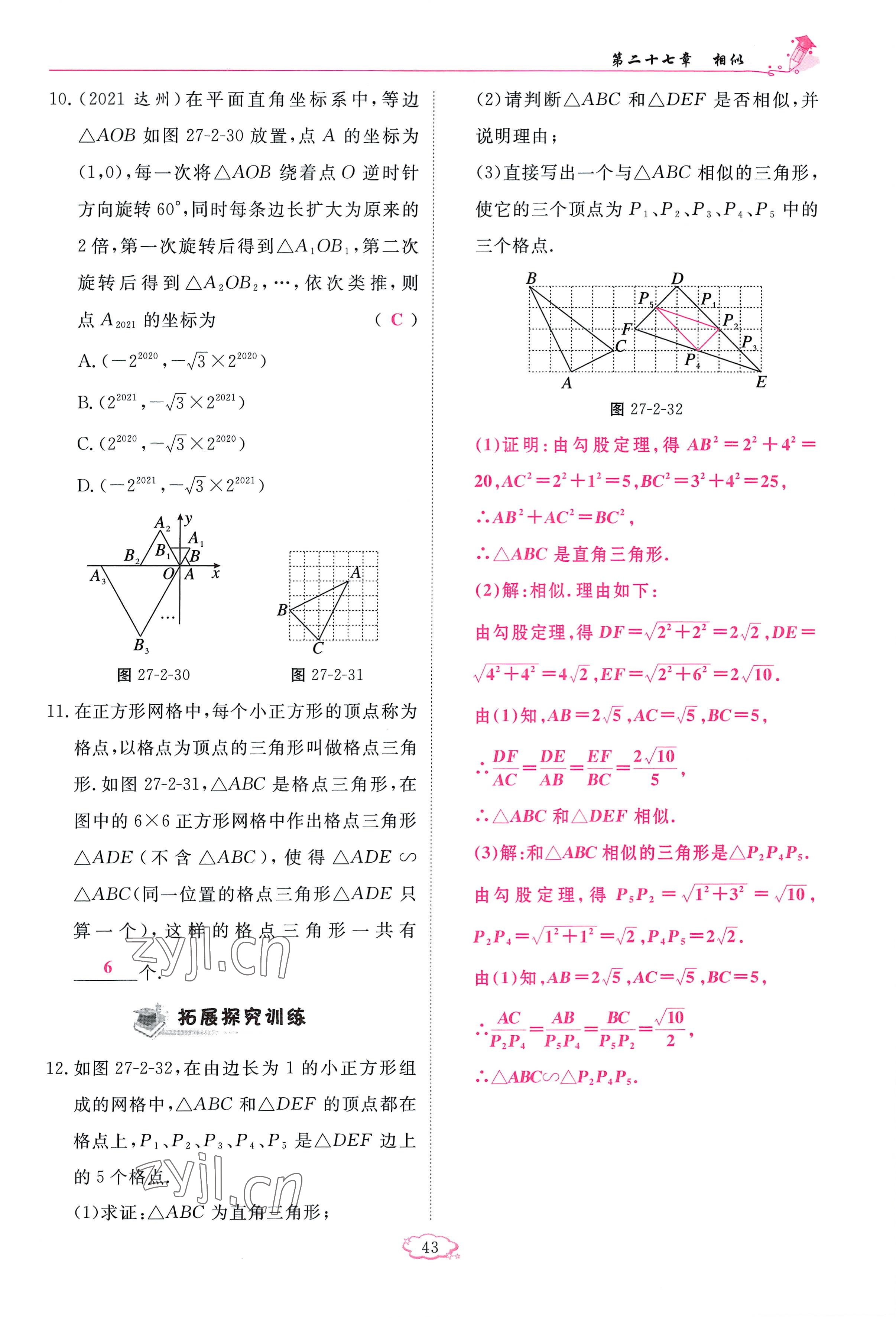 2023年啟航新課堂九年級數(shù)學(xué)下冊人教版 參考答案第43頁