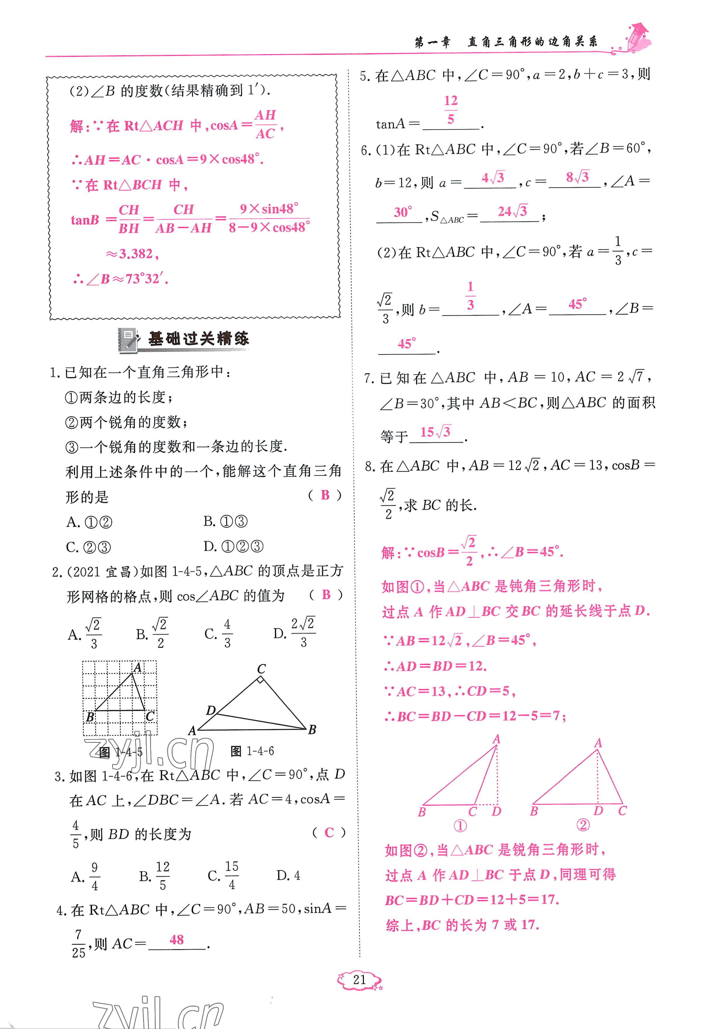 2023年啟航新課堂九年級數(shù)學(xué)下冊北師大版 參考答案第21頁