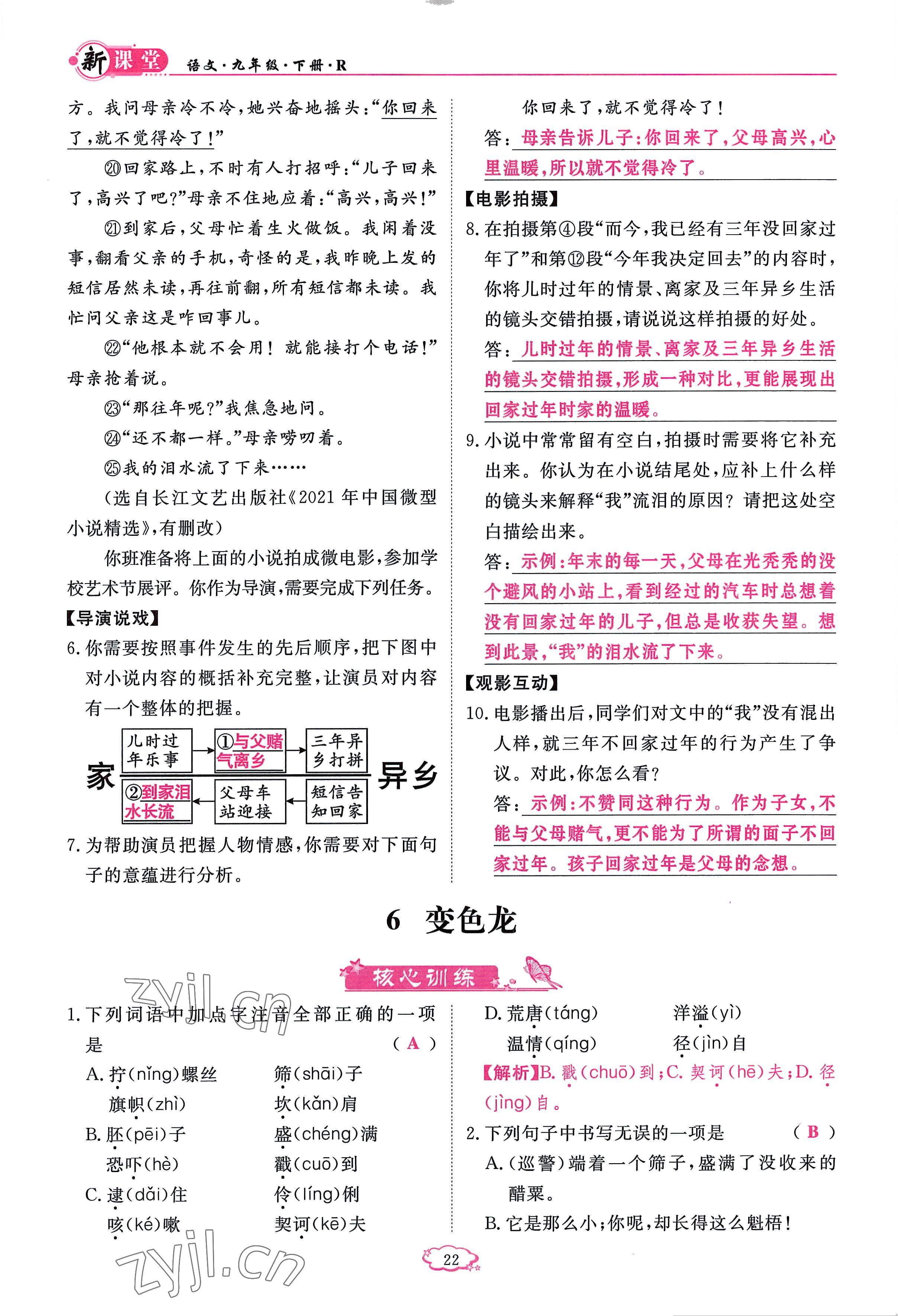 2023年启航新课堂九年级语文下册人教版 参考答案第22页