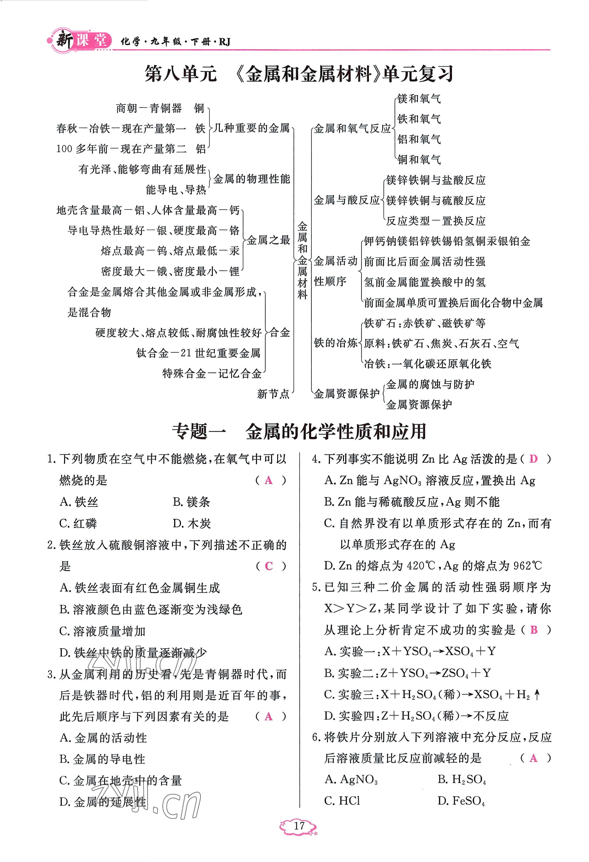 2023年啟航新課堂九年級化學(xué)下冊人教版 參考答案第17頁