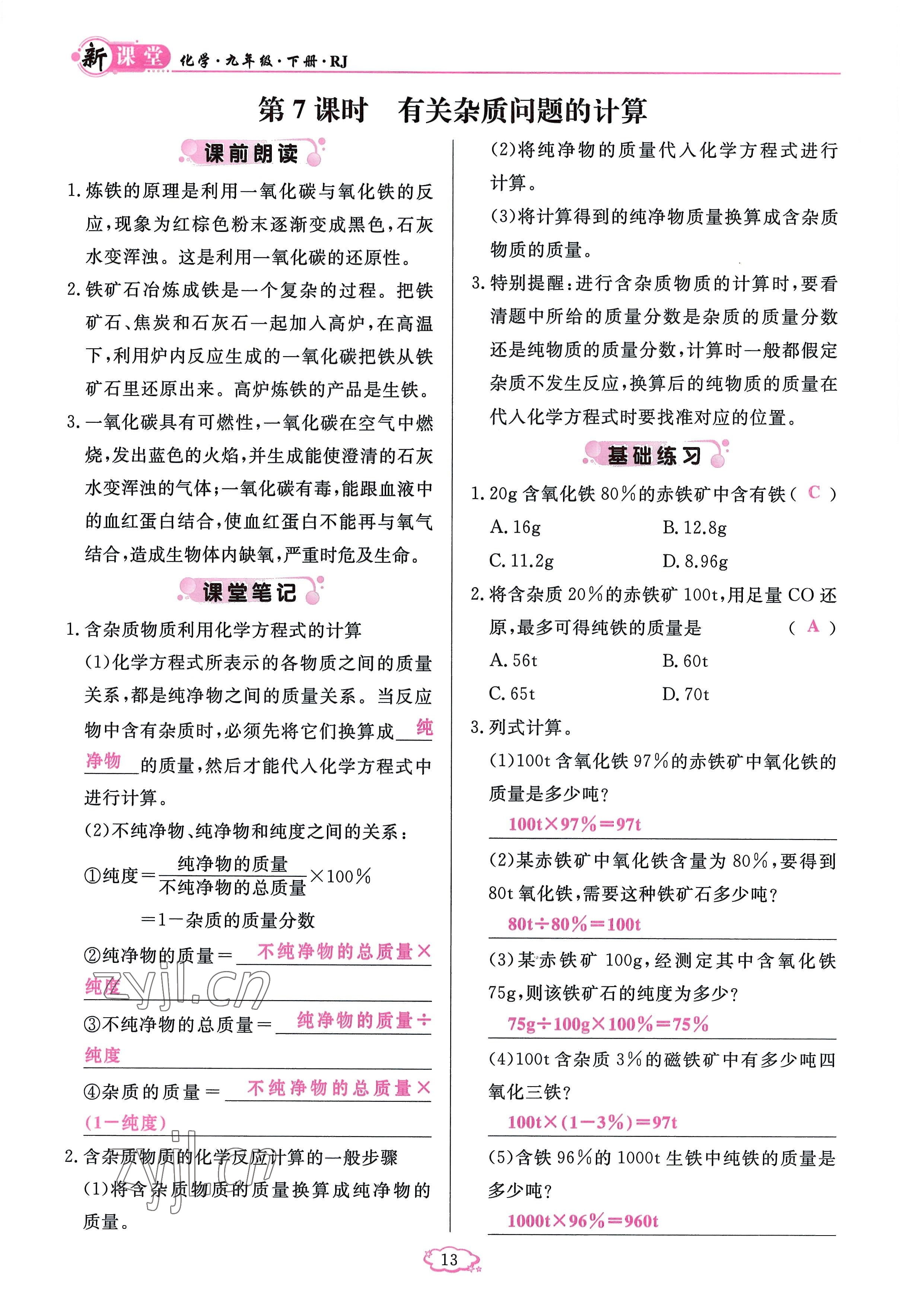 2023年啟航新課堂九年級(jí)化學(xué)下冊人教版 參考答案第13頁