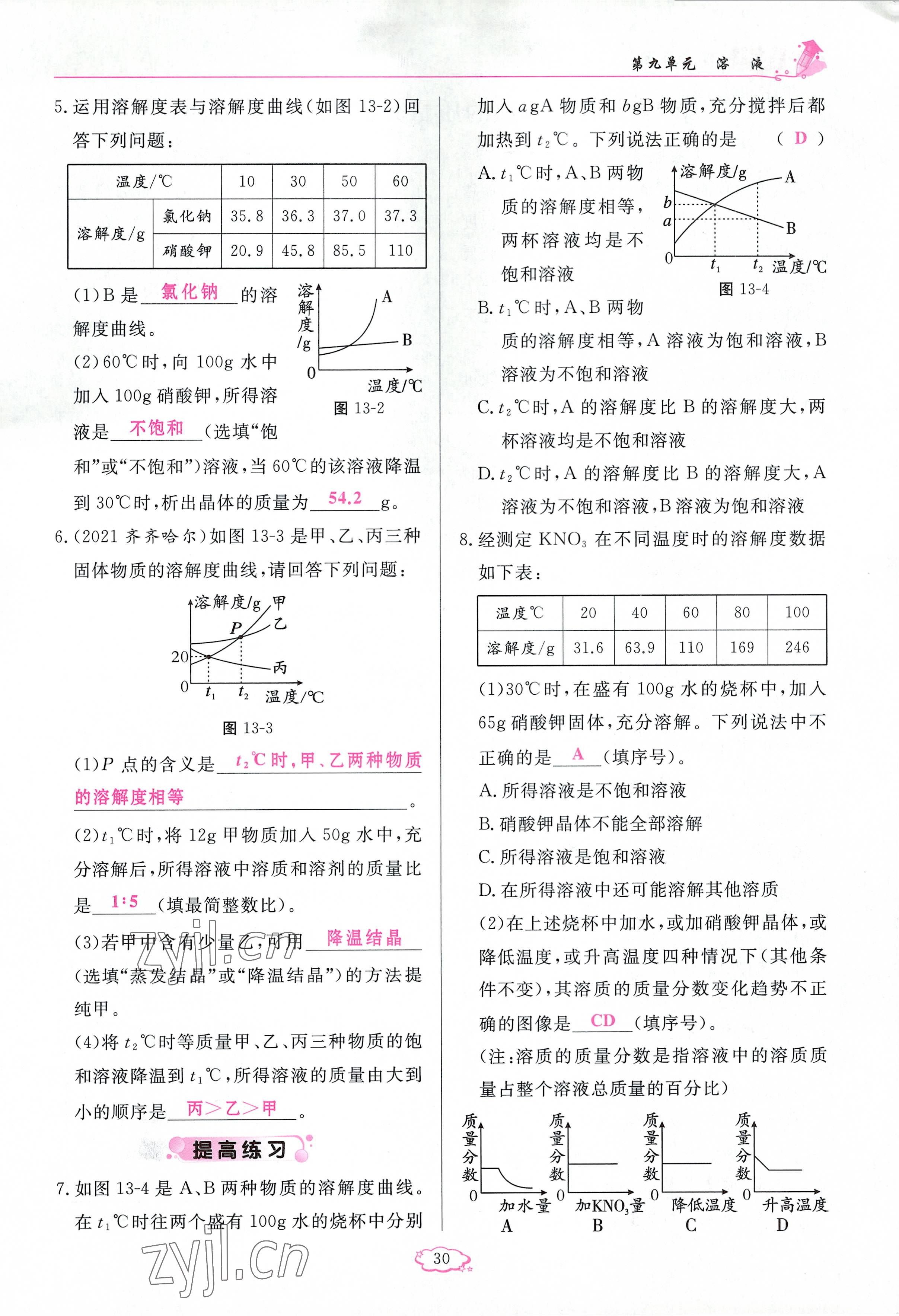 2023年啟航新課堂九年級化學(xué)下冊人教版 參考答案第30頁