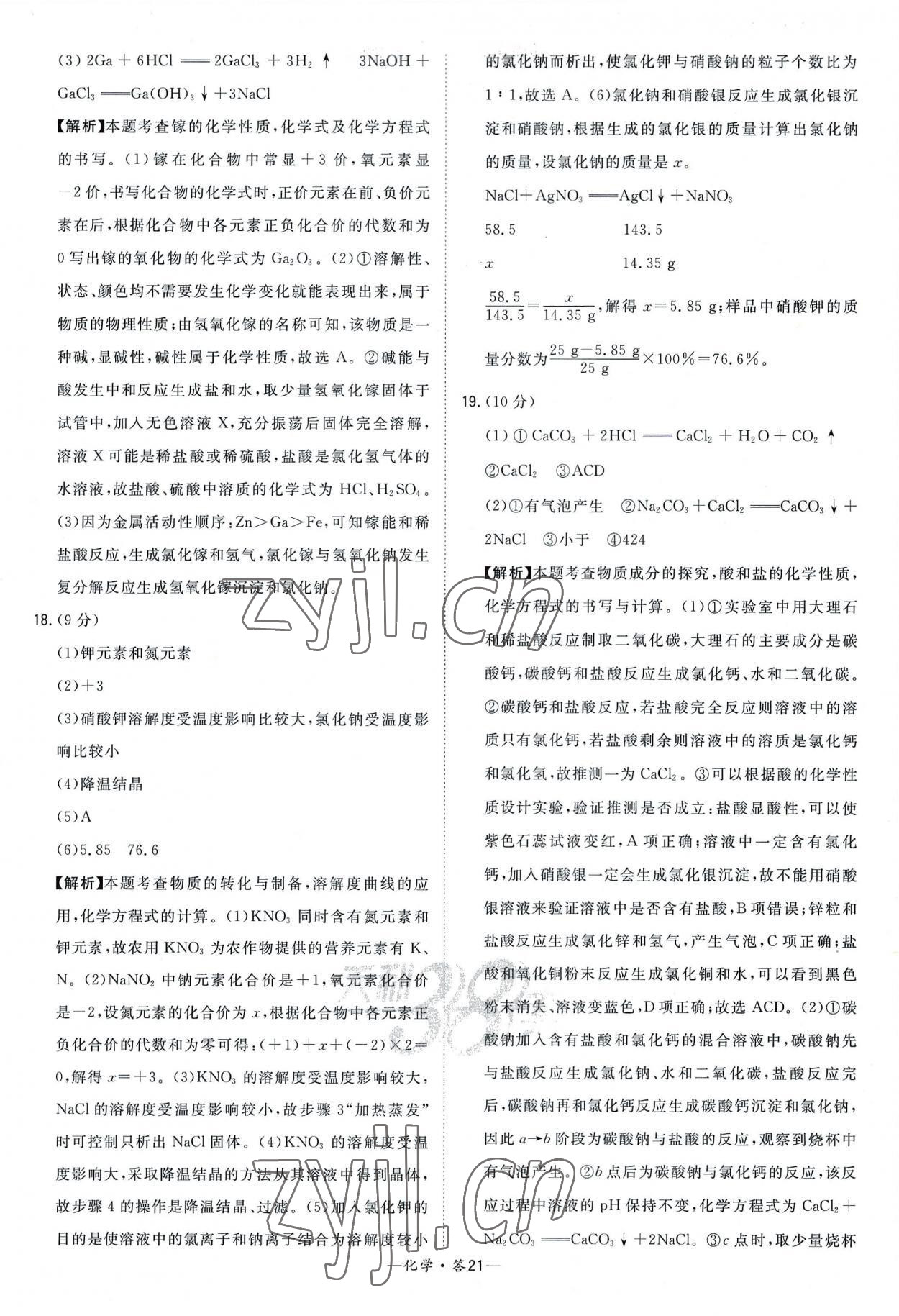 2023年天利38套新课标全国中考试题精选化学 参考答案第21页