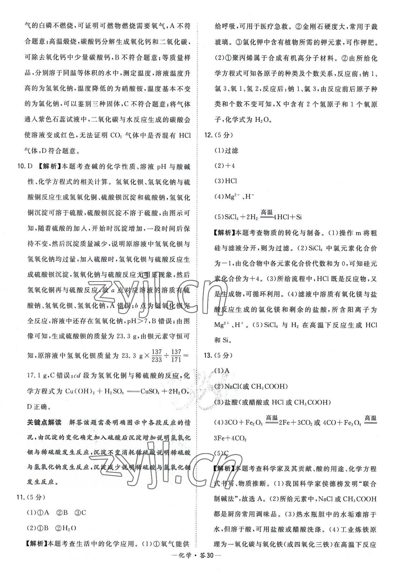 2023年天利38套新课标全国中考试题精选化学 参考答案第30页