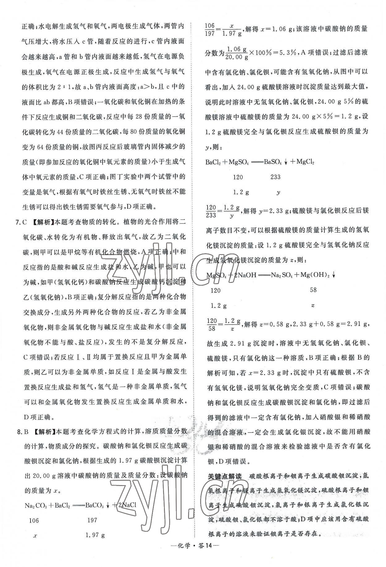 2023年天利38套新课标全国中考试题精选化学 参考答案第14页