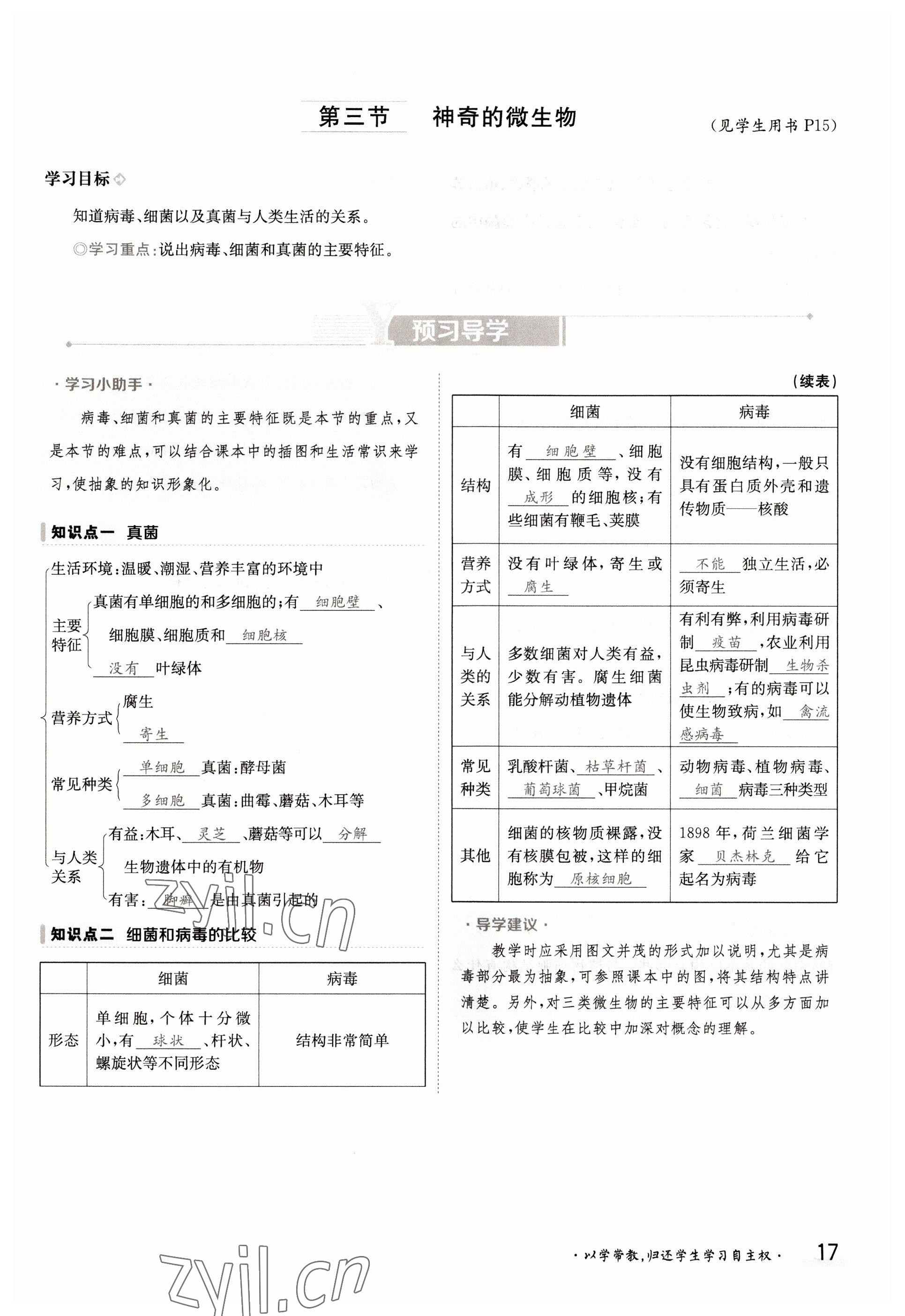 2022年金太陽導學案八年級生物上冊蘇教版 參考答案第17頁