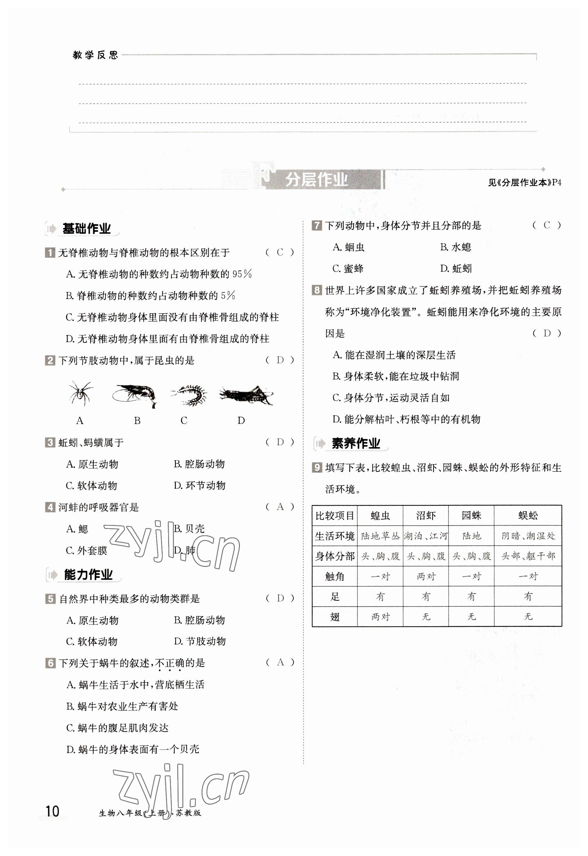 2022年金太陽(yáng)導(dǎo)學(xué)案八年級(jí)生物上冊(cè)蘇教版 參考答案第10頁(yè)