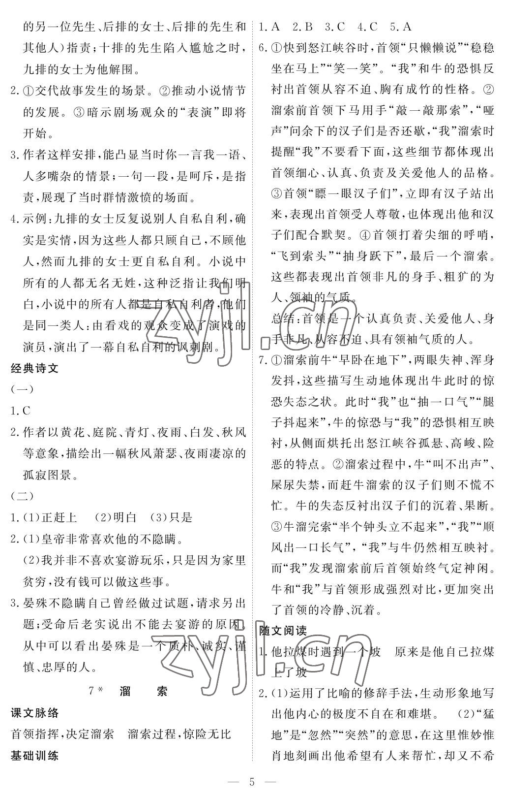 2023年一课一练创新练习九年级语文下册人教版 参考答案第5页