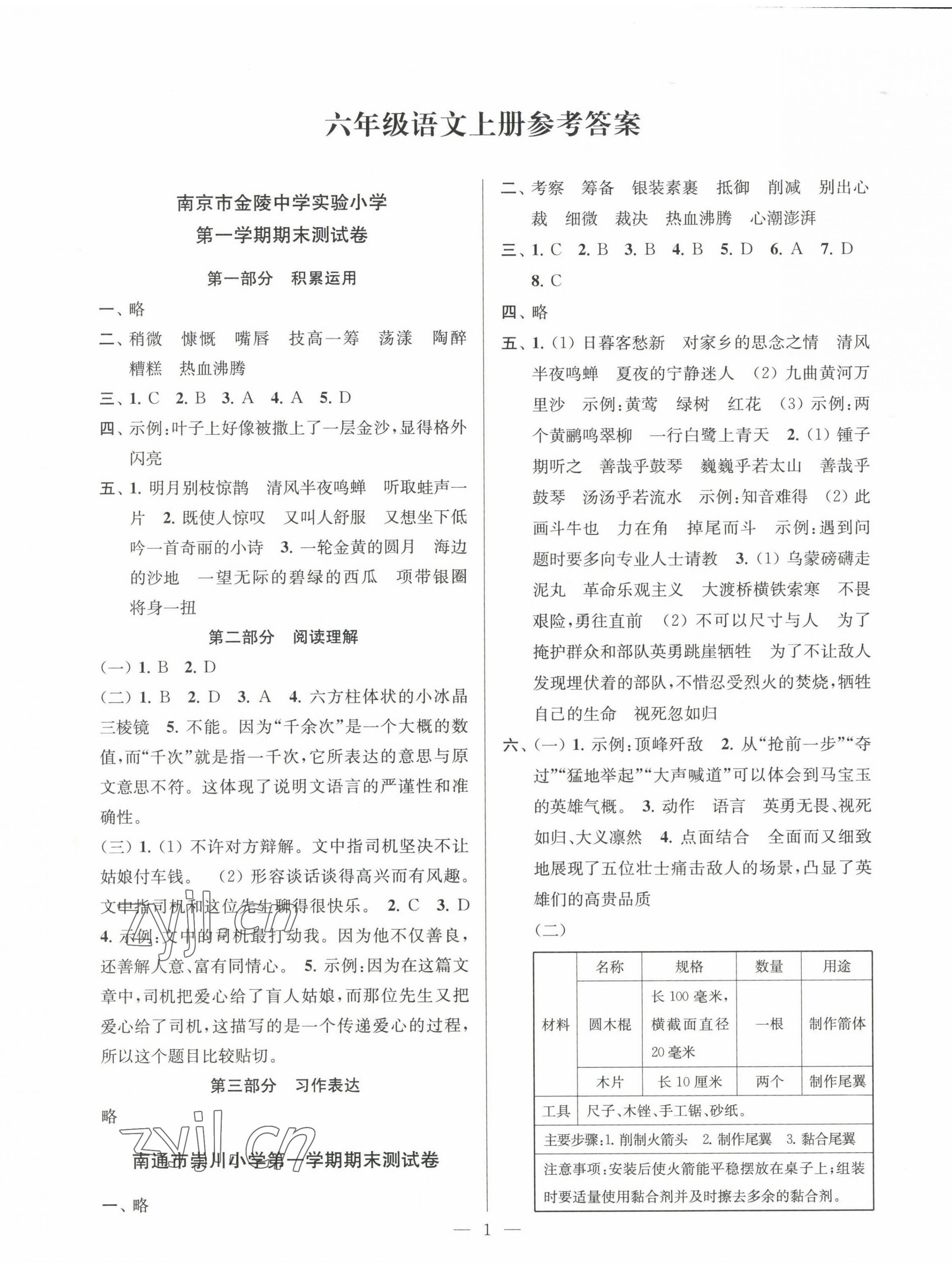 2022年超能学典各地期末试卷精选六年级语文上册人教版 第1页